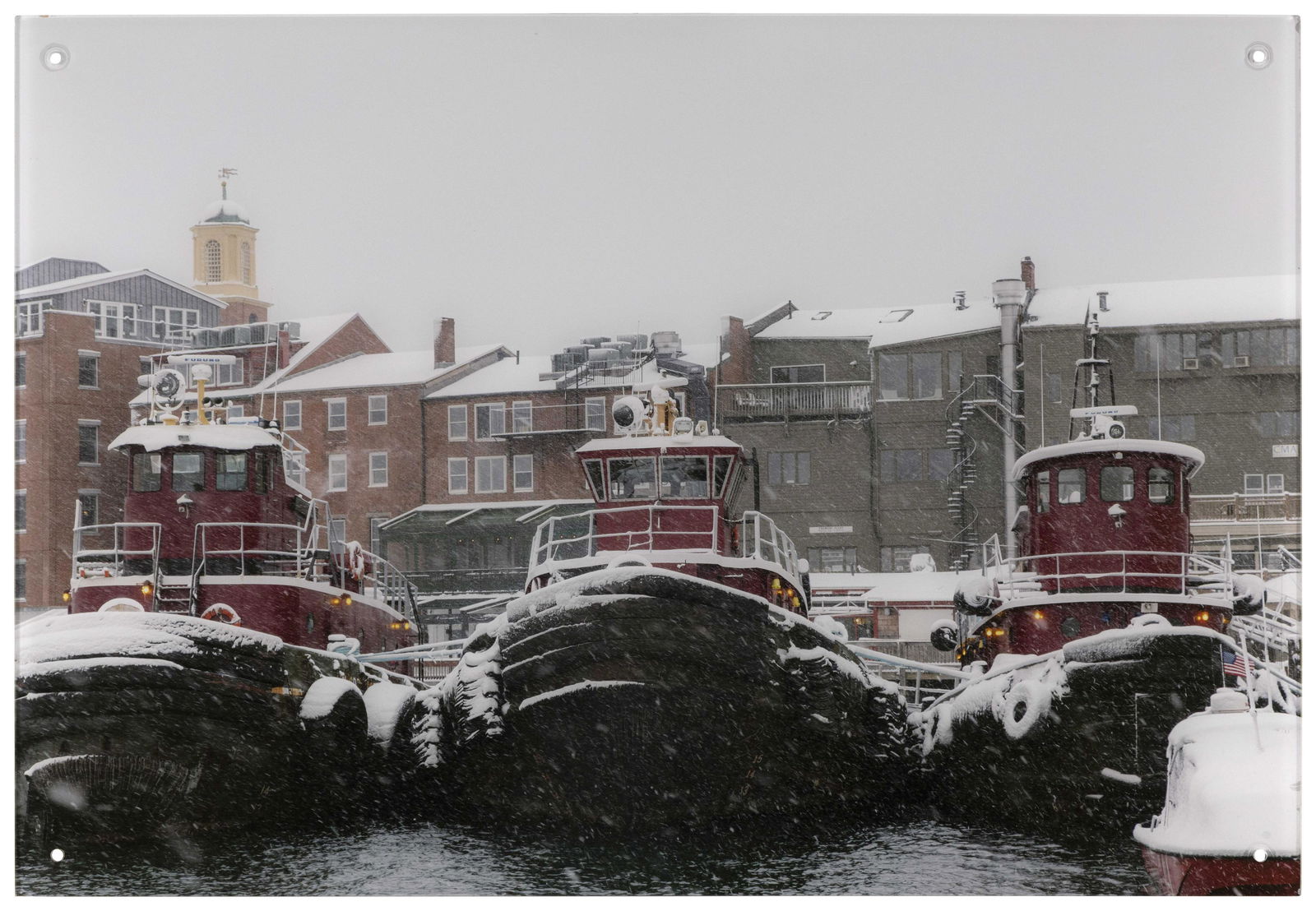HANNEKE LUIJTING (Norway, Contemporary), Three tugboats tied up in a snow storm, Portsmouth, New Ham (1 of 1)