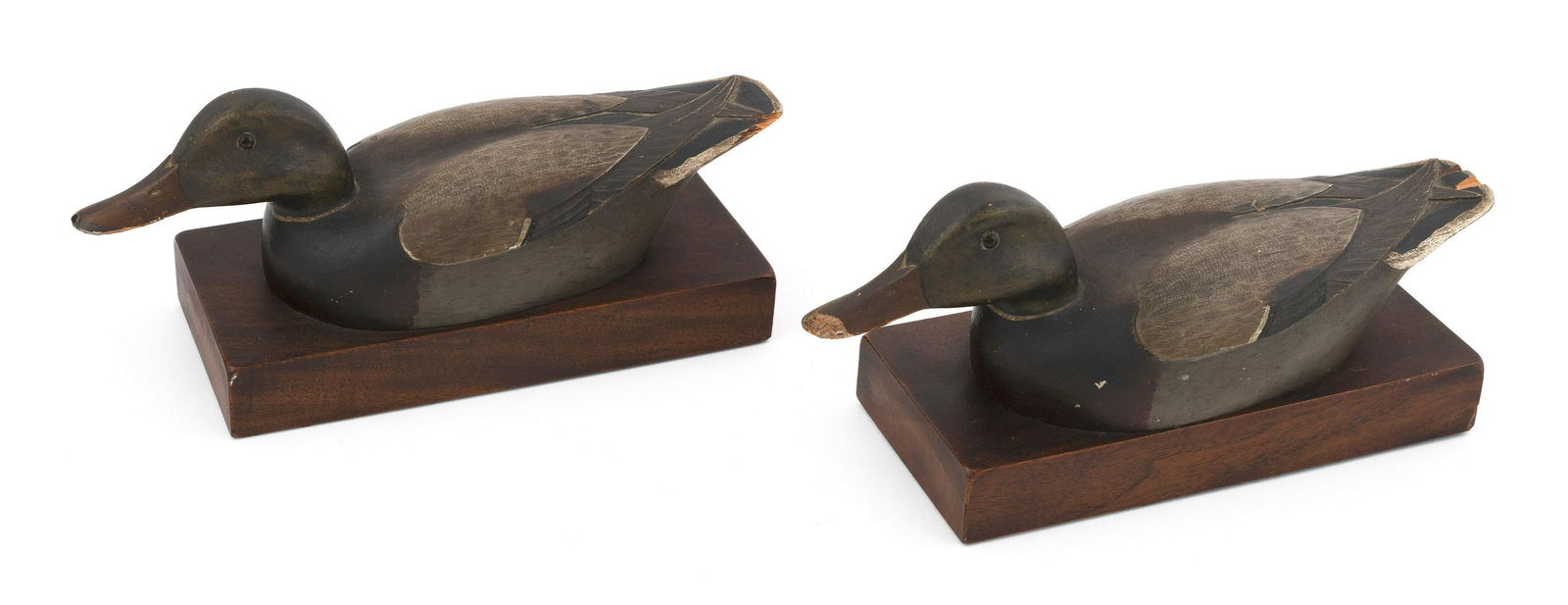 TWO DR. LEWIS WEBB HILL MINIATURE MALLARD DRAKES Boston, 1889-1968 Lengths 10”. (1 of 2)
