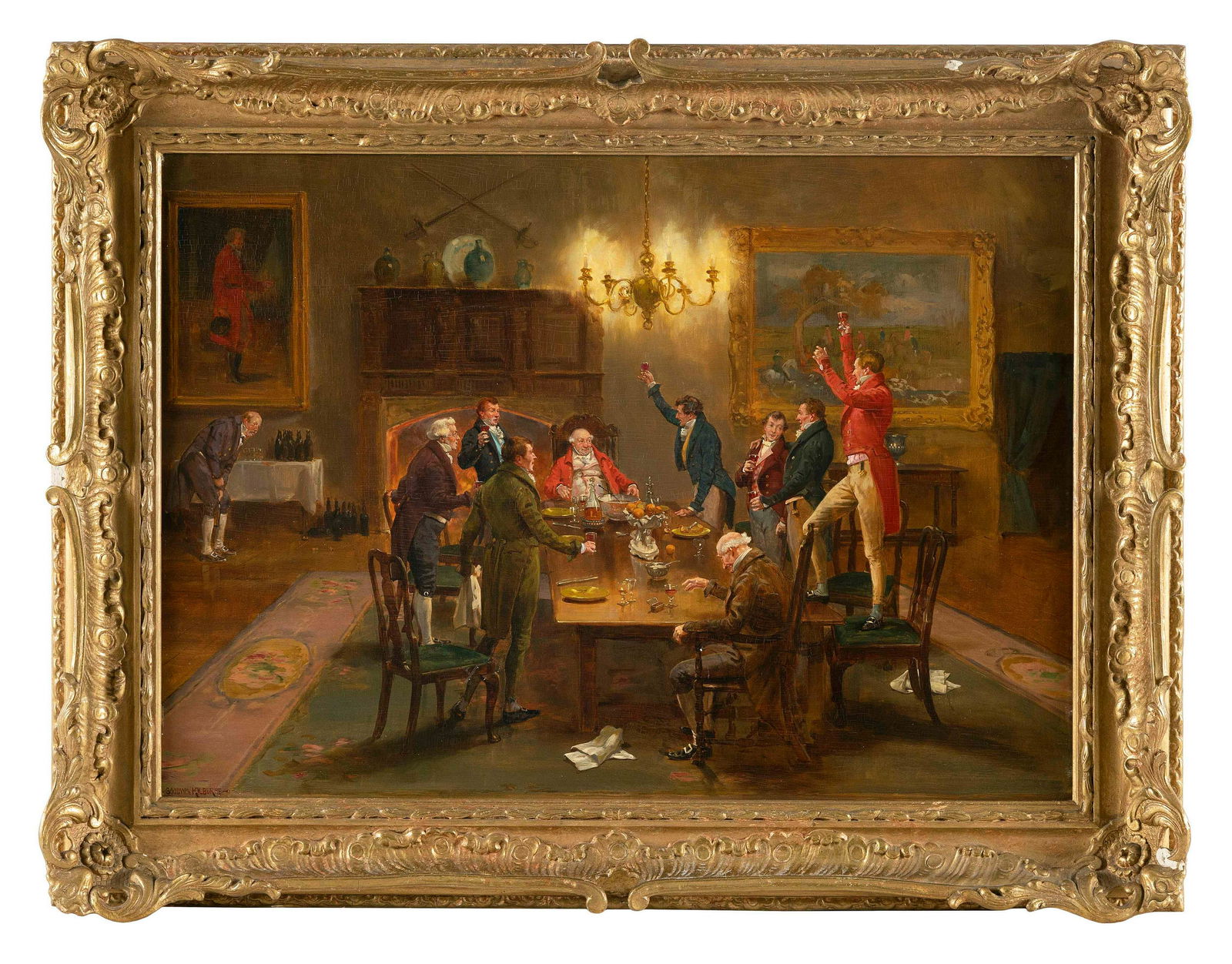 GEORGE GOODWIN KILBURNE I (England, 1839-1924), After the hunt., Oil on board, 15" x 21". Framed 19" (1 of 2)