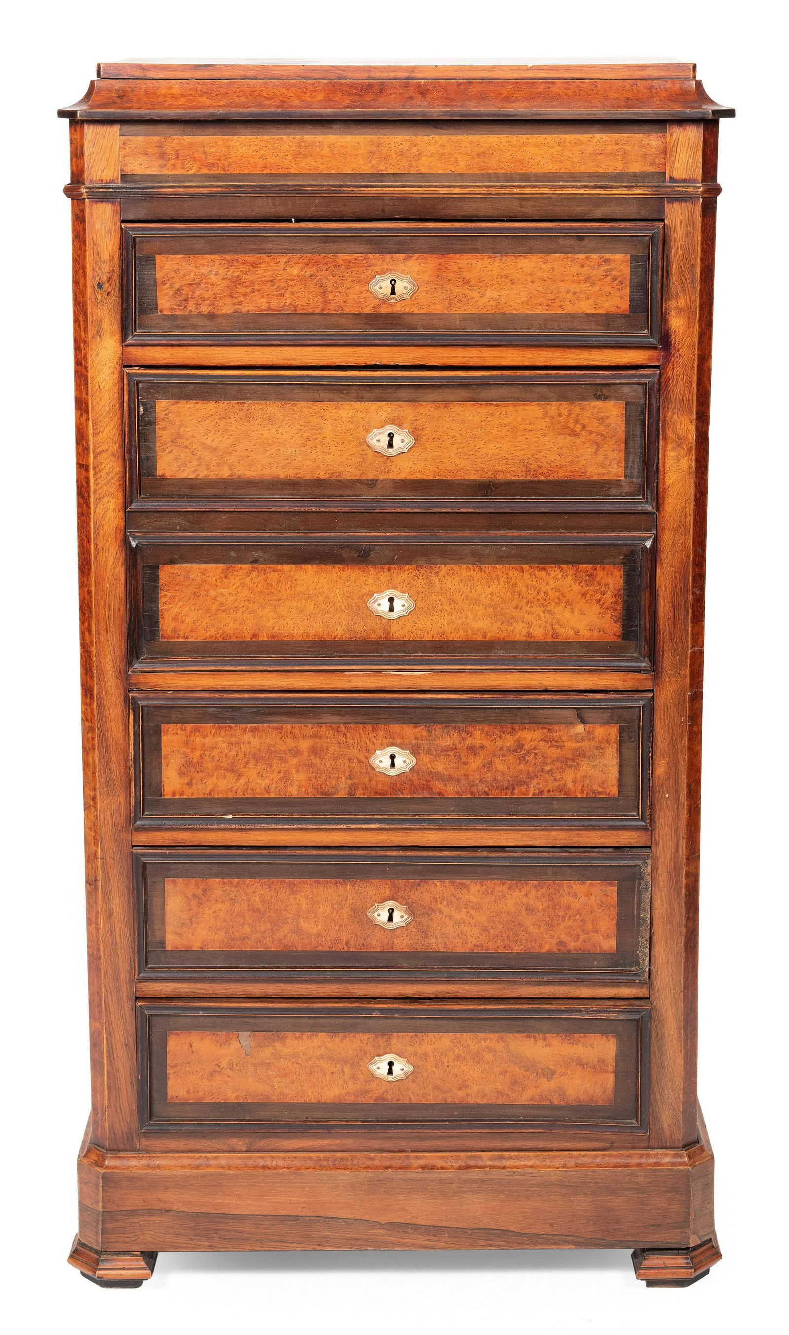 FRENCH TALL SECRETARY CHEST 19th Century Height 52.5”. Width 27.5”. Depth 13.5”. (1 of 3)