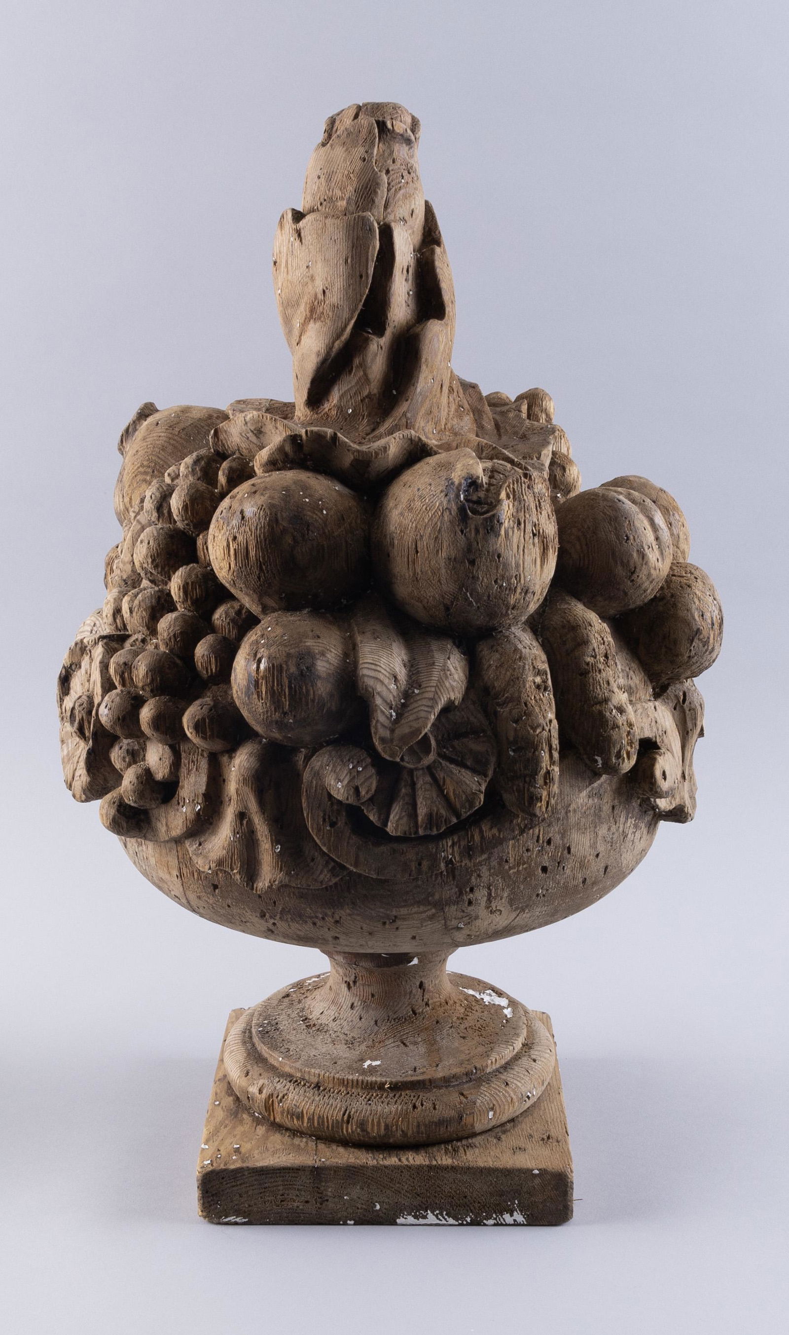 CONTINENTAL CARVED WOODEN COMPOTE OF FRUIT Early 20th Century Height 21”. (1 of 2)