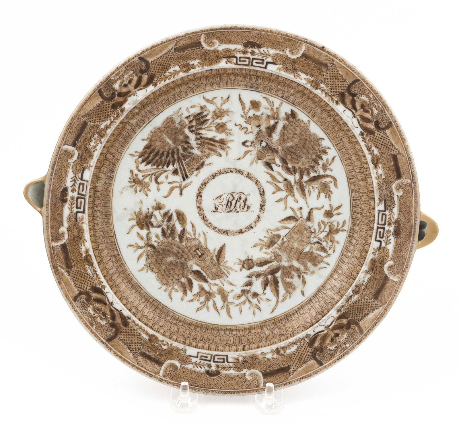 CHINESE EXPORT SEPIA FITZHUGH PORCELAIN HOT WATER DISH First Half of the 19th Century Length across (1 of 2)