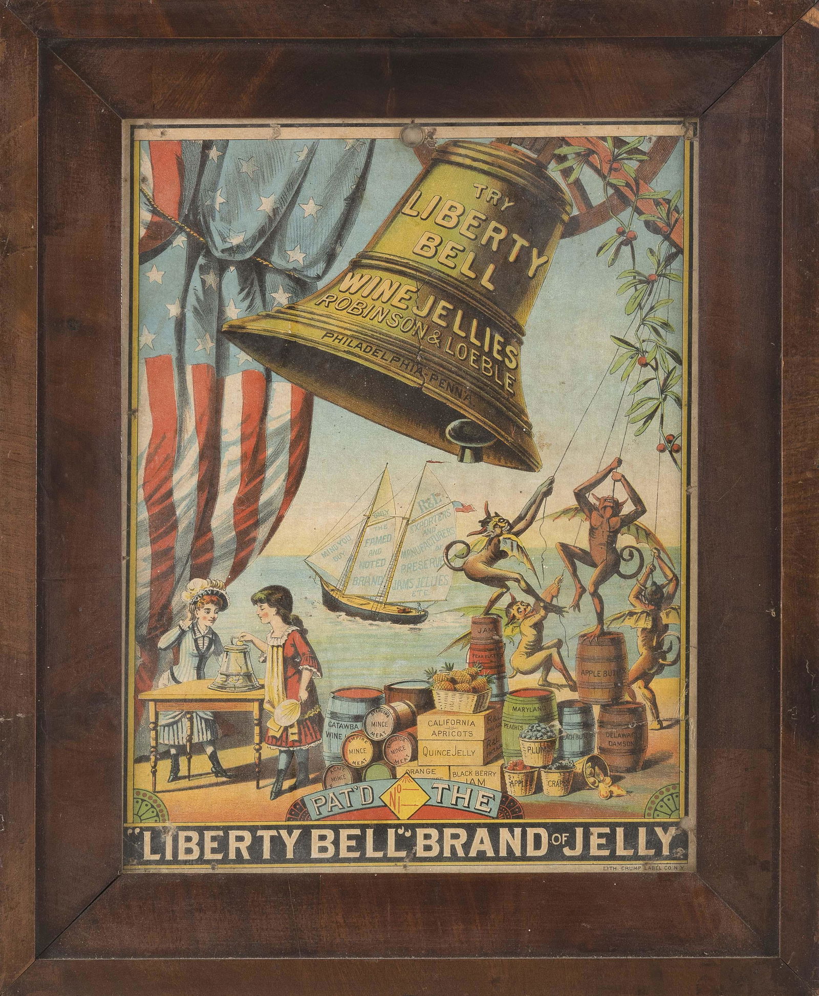 “LIBERTY BELL BRAND OF JELLY” ADVERTISEMENT Late 19th Century Lithograph, 14.75” x (1 of 2)