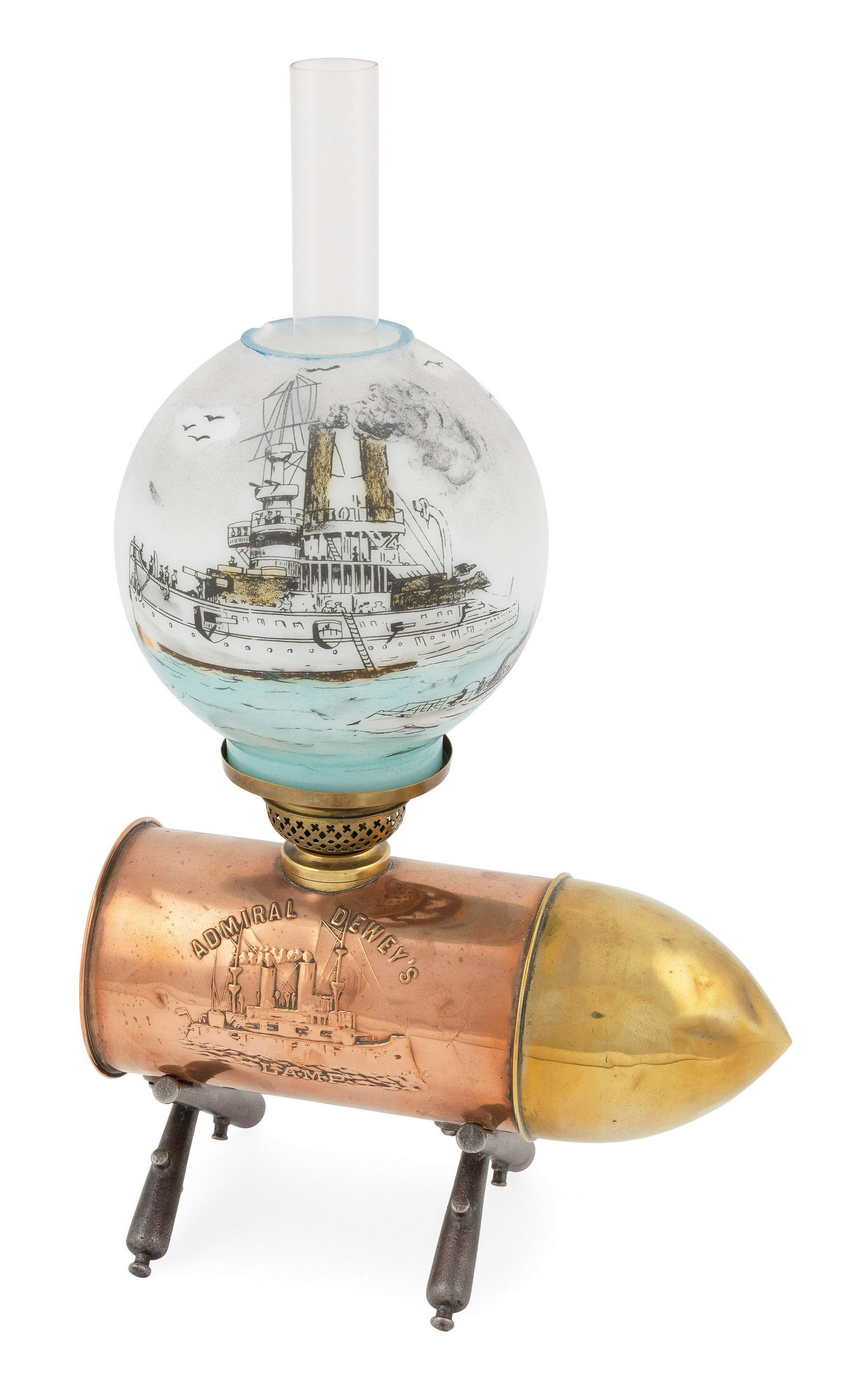 ADMIRAL DEWEY'S LAMP Early 20th Century Total height 15.25". Length 8.75". (1 of 2)