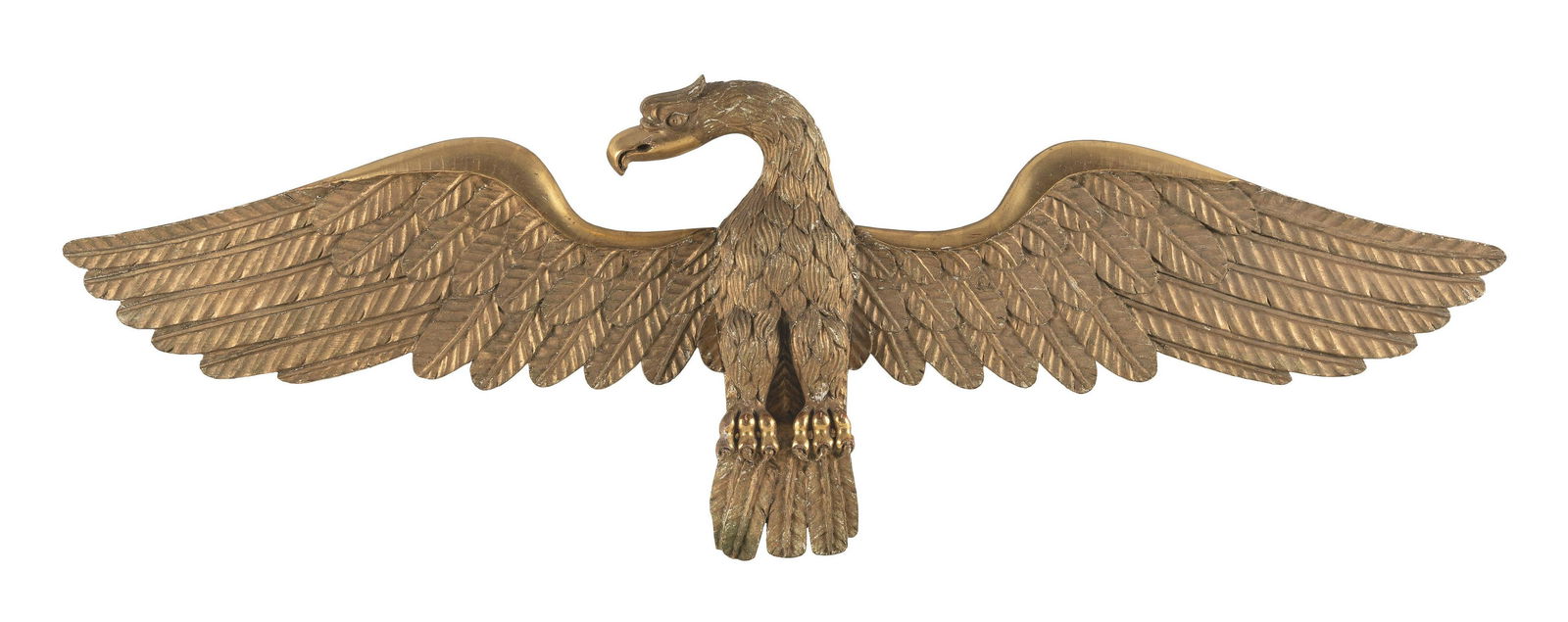 GILT AND PAINTED WOODEN SPREAD-WING EAGLE Late 19th/Early 20th Century Height 15.5”. Length (1 of 2)
