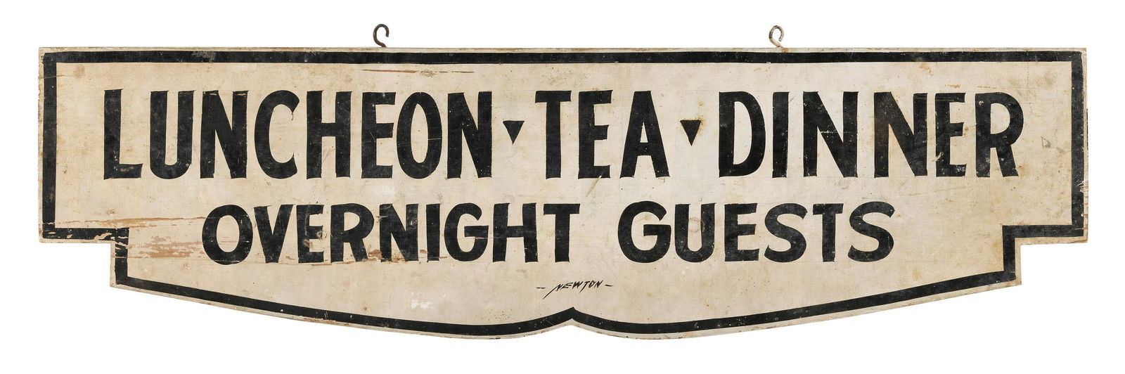 DOUBLE-SIDED HANGING SIGN “LUNCHEON. TEA. DINNER. OVERNIGHT GUESTS” Early 20th Century (1 of 2)