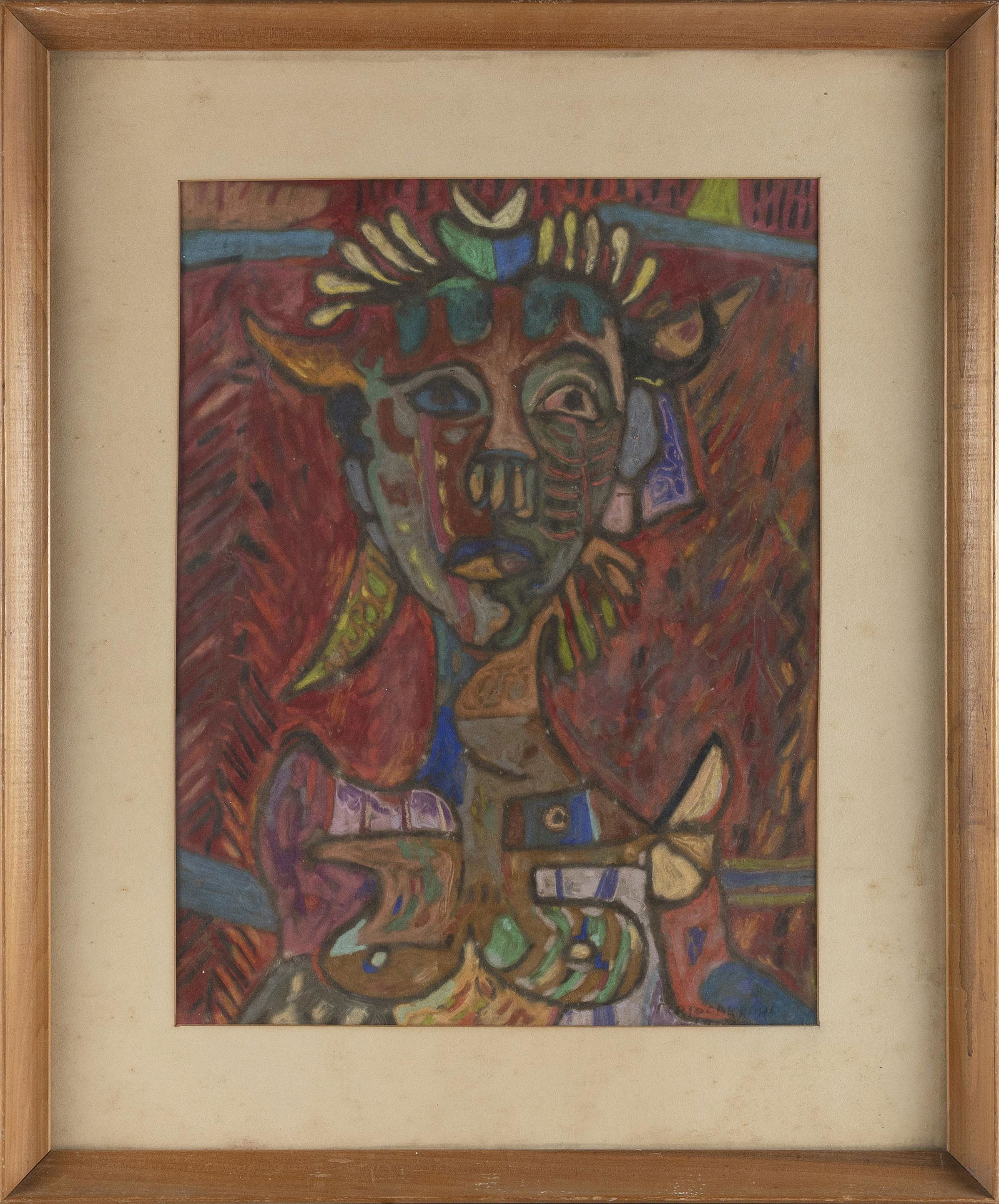 RENE PORTOCARRERO (Cuba, 1912-1985), Colorful bust portrait., Pastel on paper. Framed. (1 of 3)