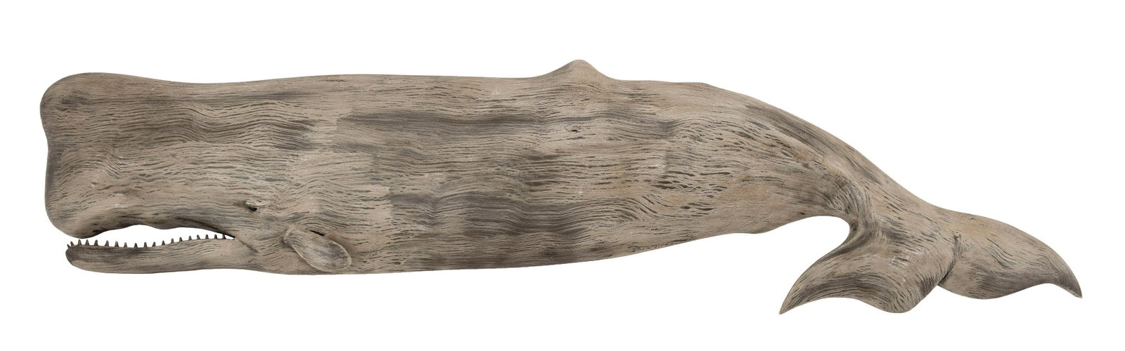 ROGER MITCHELL CARVED WOODEN SPERM WHALE Kingston, Massachusetts, Contemporary Length 38”.: ROGER MITCHELL CARVED WOODEN SPERM WHALE Kingston, Massachusetts, Contemporary Carved on back “R. Mitchell”. Length 38”.