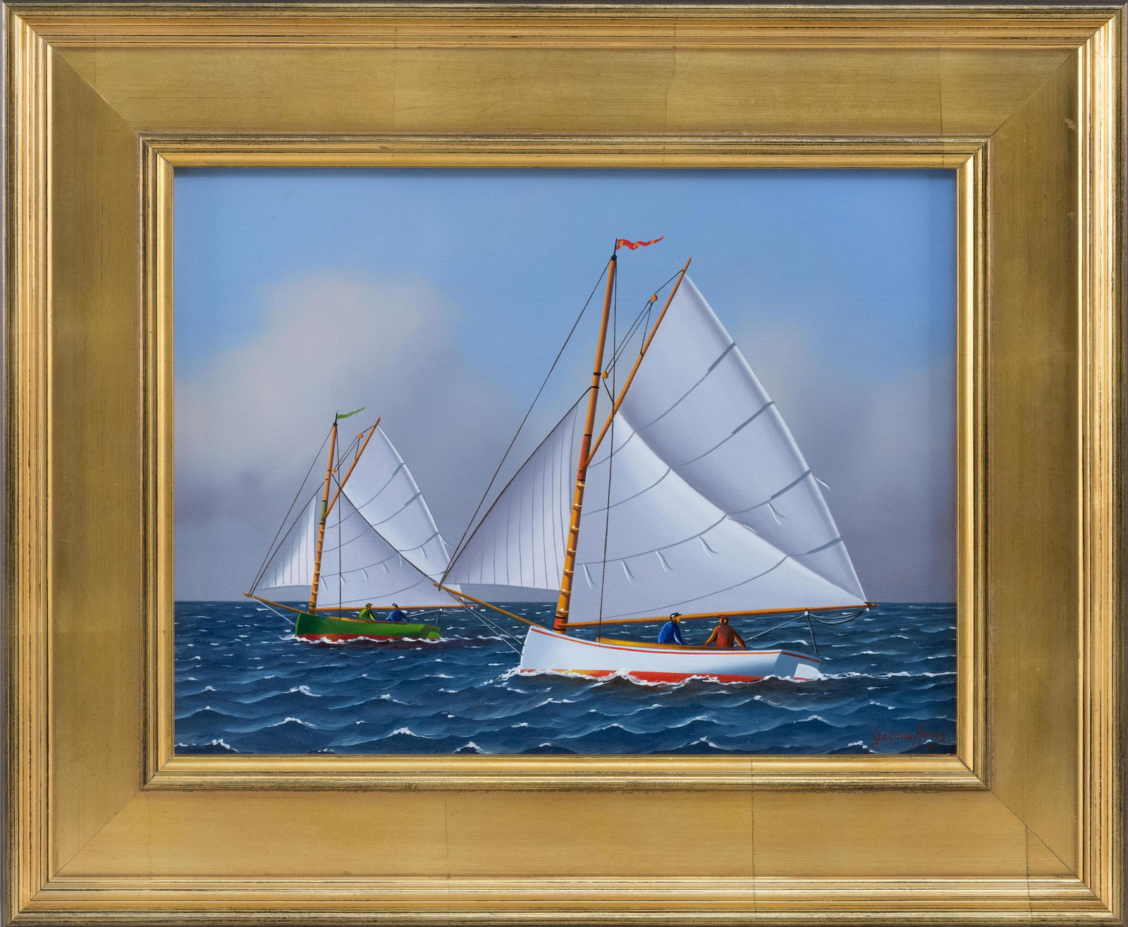 JEROME HOWES (New York/Massachusetts/Vermont, b. 1955), Catboats., Oil on board, 12" x 16". Framed (1 of 3)