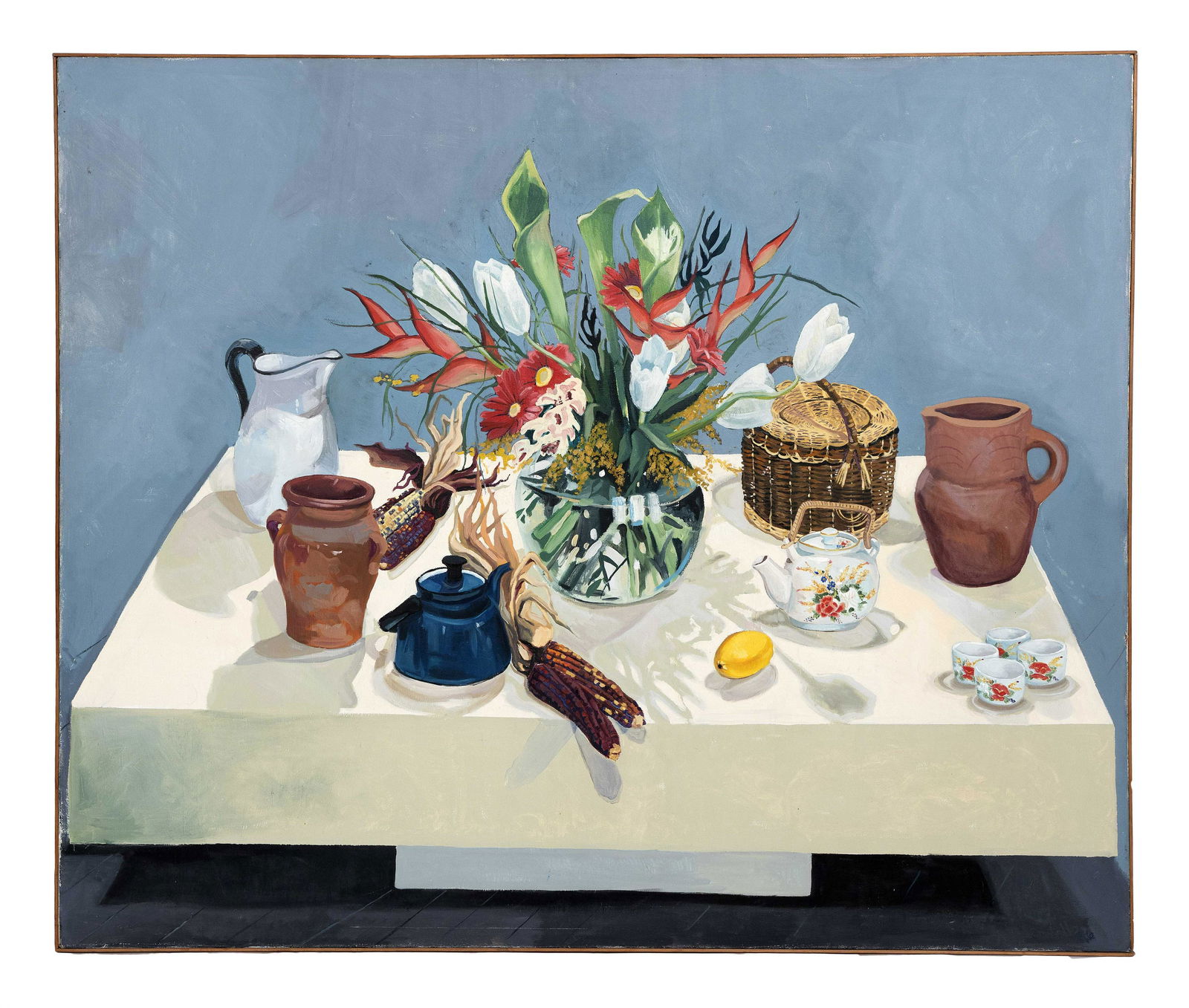 MICHAEL COSTELLO (Massachusetts, Contemporary), Tabletop still life., Oil on canvas, 60" x 80". (1 of 2)