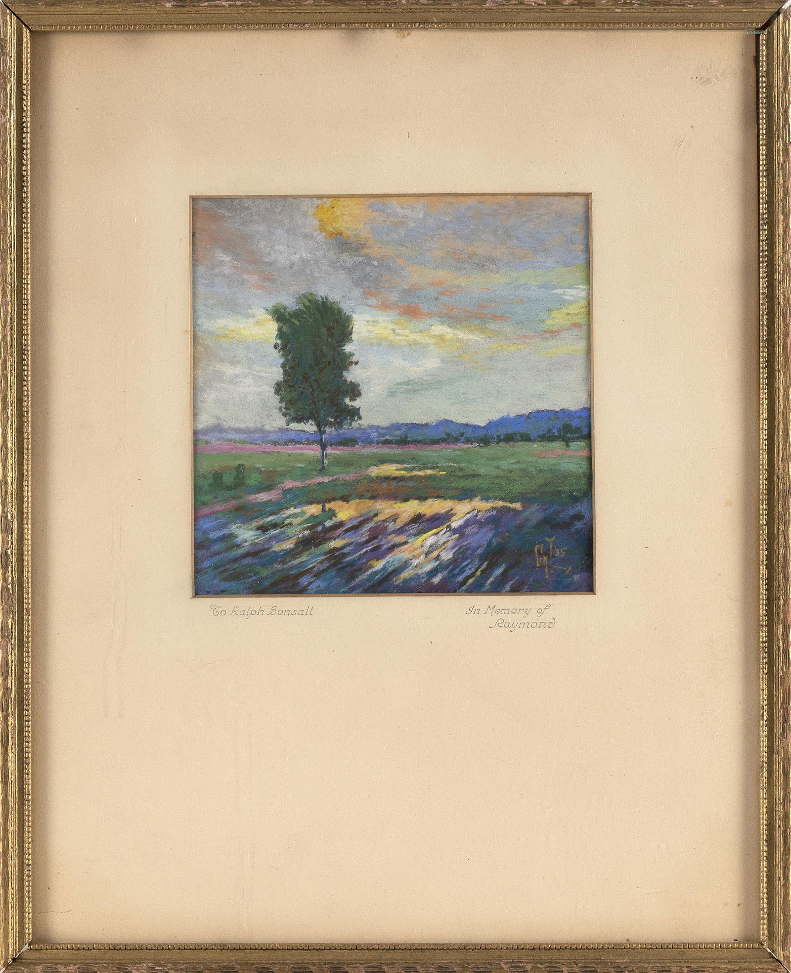 AMERICAN SCHOOL (Circa 1935,), Sunset over a lone tree., Mixed media on board, 6.5" x 6.5" sight. (1 of 3)