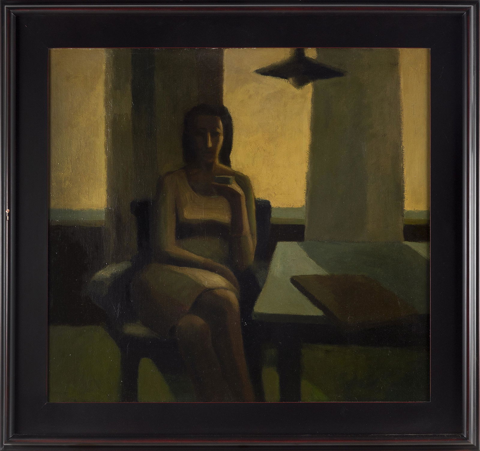 EDGAR M. HATTEN (California/Wyoming/Australia, 1929-1990), “Girl Drinking Coffee”., Oil (1 of 2)