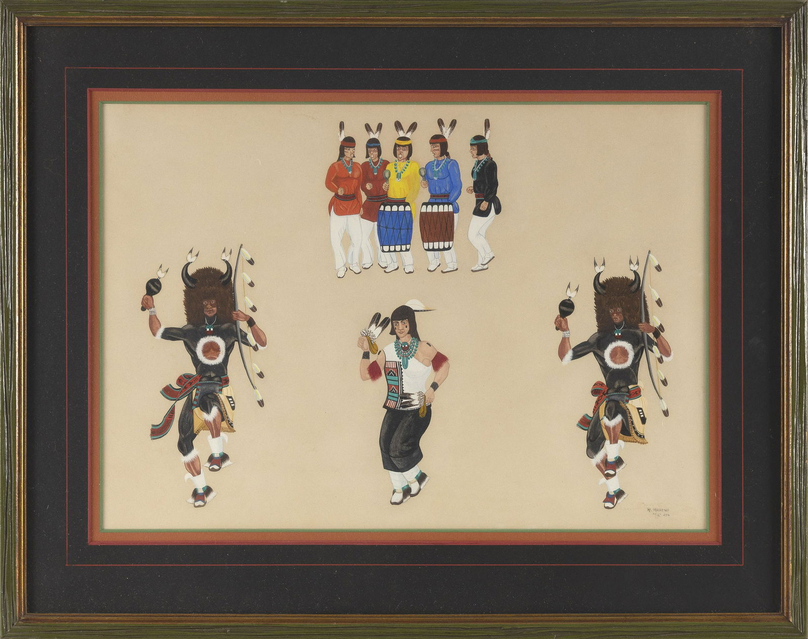 RAPHAEL MEDINA (America, 20th Century), Native American dancers., Gouache on paper, 13.5" x 19.5" (1 of 2)