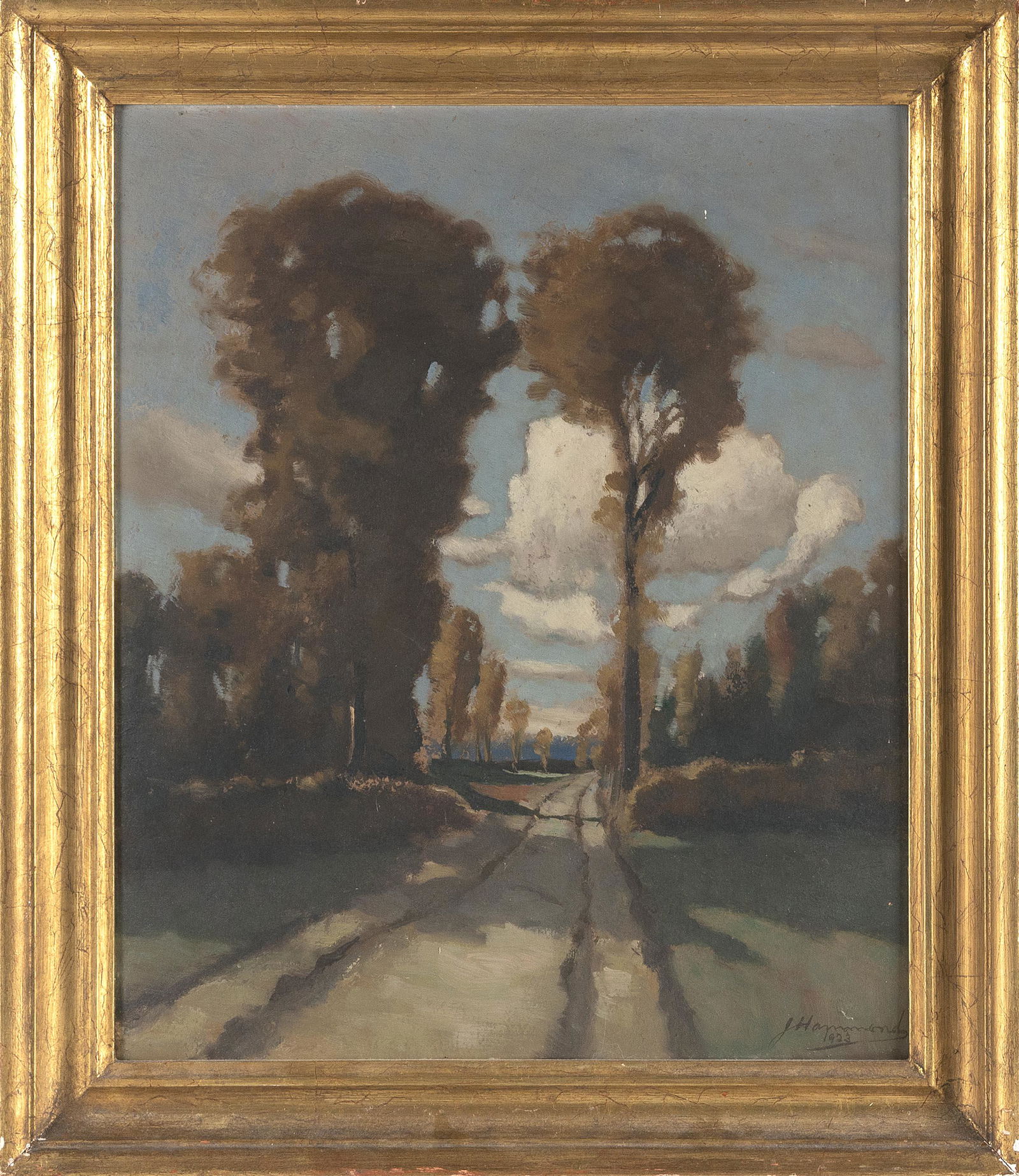 JOHN A. HAMMOND (Canada, 1843-1939), Tree-lined path, Fontainbleau., Oil on board, 16” x (1 of 2)