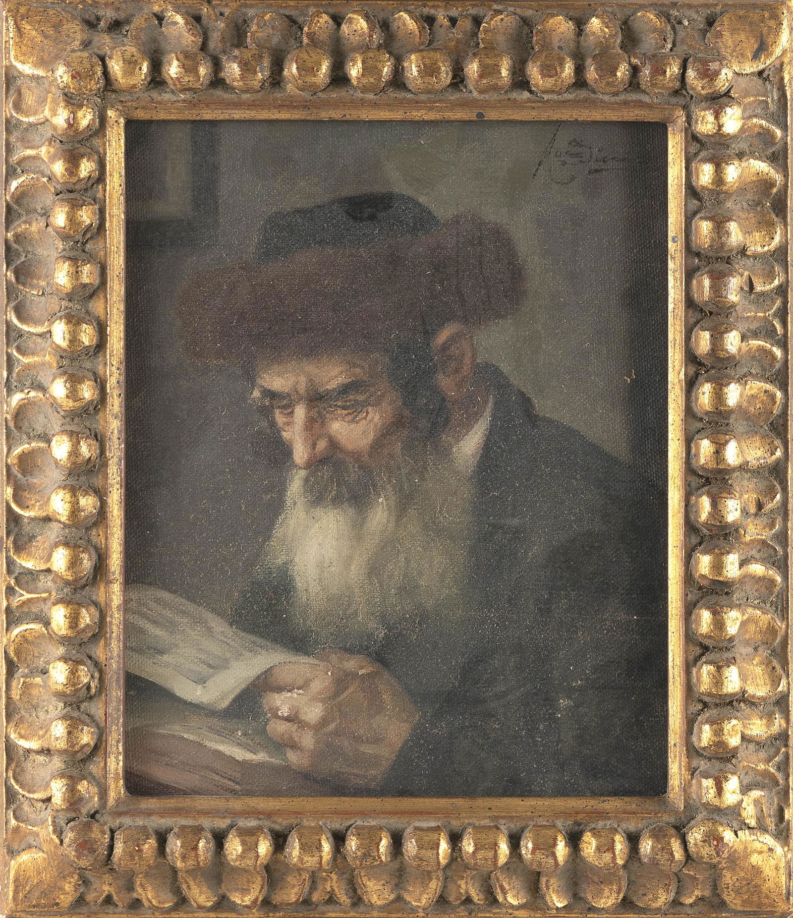 CONTINENTAL SCHOOL (19th Century,), Rabbi reading., Oil on board, 10” x 8”. Framed (1 of 2)