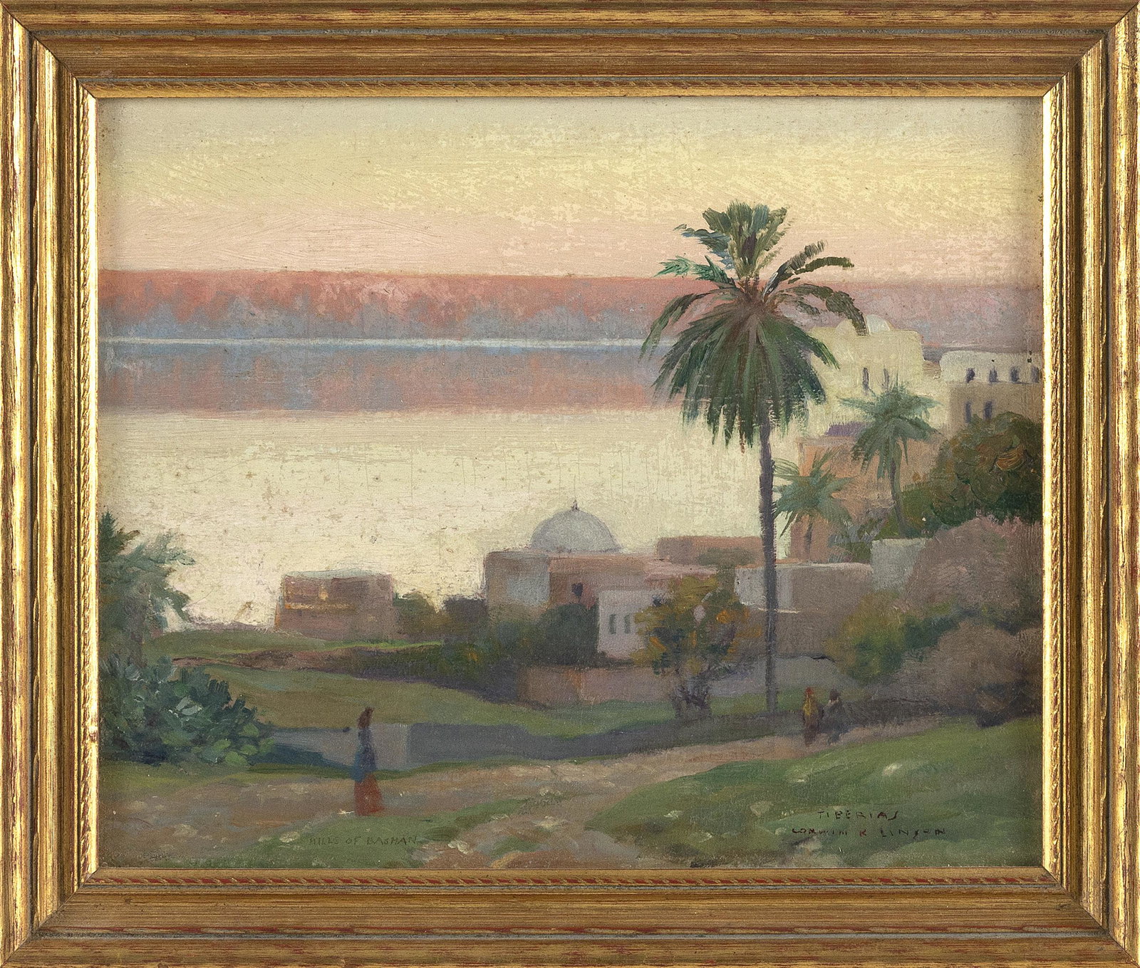 CORWIN KNAPP LINSON (New Jersey, 1864-1934), “Tiberias”., Oil on board, 8” x: CORWIN KNAPP LINSON New Jersey, 1864-1934 “Tiberias”. Titled and signed lower right “Corwin K. Linson”. Oil on board, 8” x 10”. Framed 9.75” x 11.75”.