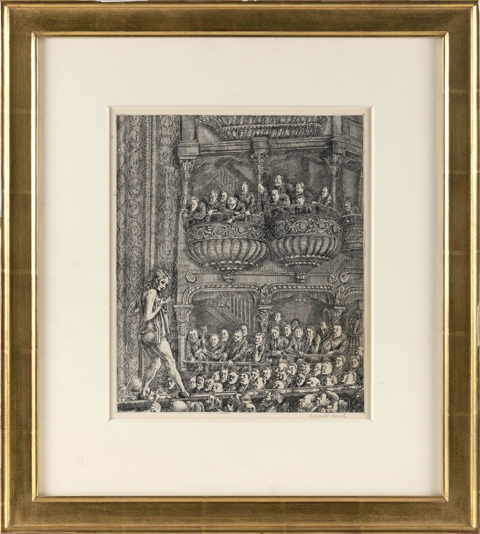 REGINALD MARSH (New York/Vermont, 1898-1954), Gaiety Burlesque, 1930., Etching on cream laid paper,: REGINALD MARSHNew York/Vermont, 1898-1954Gaiety Burlesque, 1930. From the edition of which Sasowsky records the highest numbered impression located as 39. Signed in pencil lower right. With irregularl