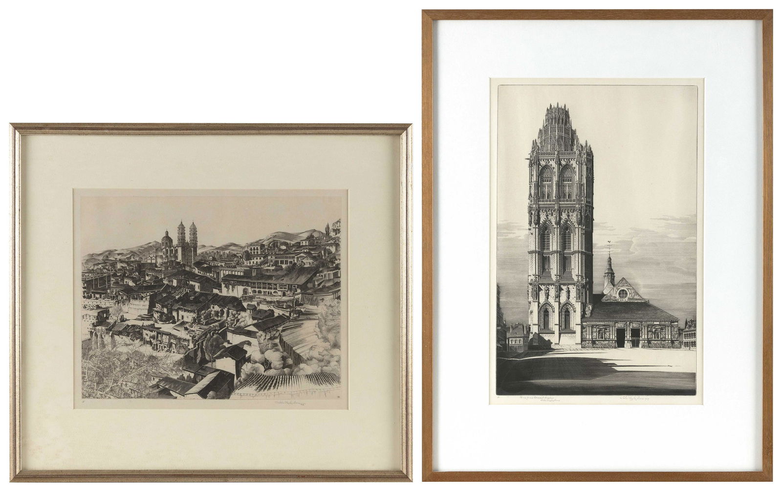 JOHN TAYLOR ARMS (Connecticut/Maryland/Massachusetts/District of Columbia/New York, 1887-1953), Two: JOHN TAYLOR ARMSConnecticut/Maryland/Massachusetts/District of Columbia/New York, 1887-1953Two etchings: 1) “Aspiration”, 1939. Edition of approx. 400. Signed, inscribed and dedicated to E