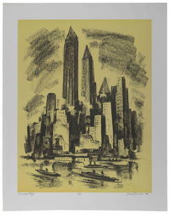 MARK FREEMAN (New York/Austria, 1908-2003), "Manhattan Cliffs", 1933., Lithograph printed in tan and: MARK FREEMANNew York/Austria, 1908-2003"Manhattan Cliffs", 1933. An artist’s proof, aside from the edition of 30. Signed, dated, titled and inscribed “A/P” in pencil lower
