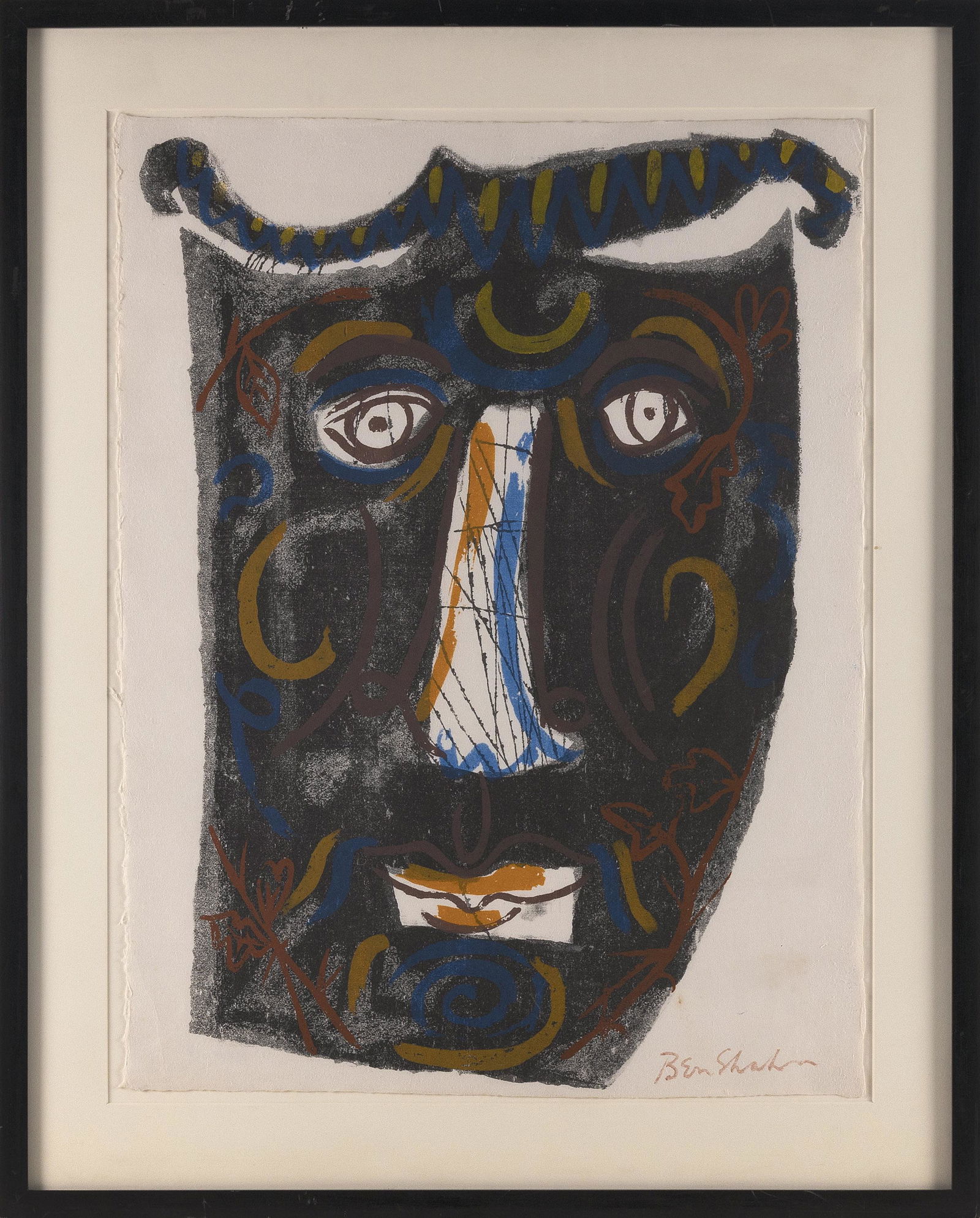 BEN SHAHN (New York, 1898-1969), Mask, 1963., Color lithograph, 25.5” x 19.25” sight. (1 of 2)