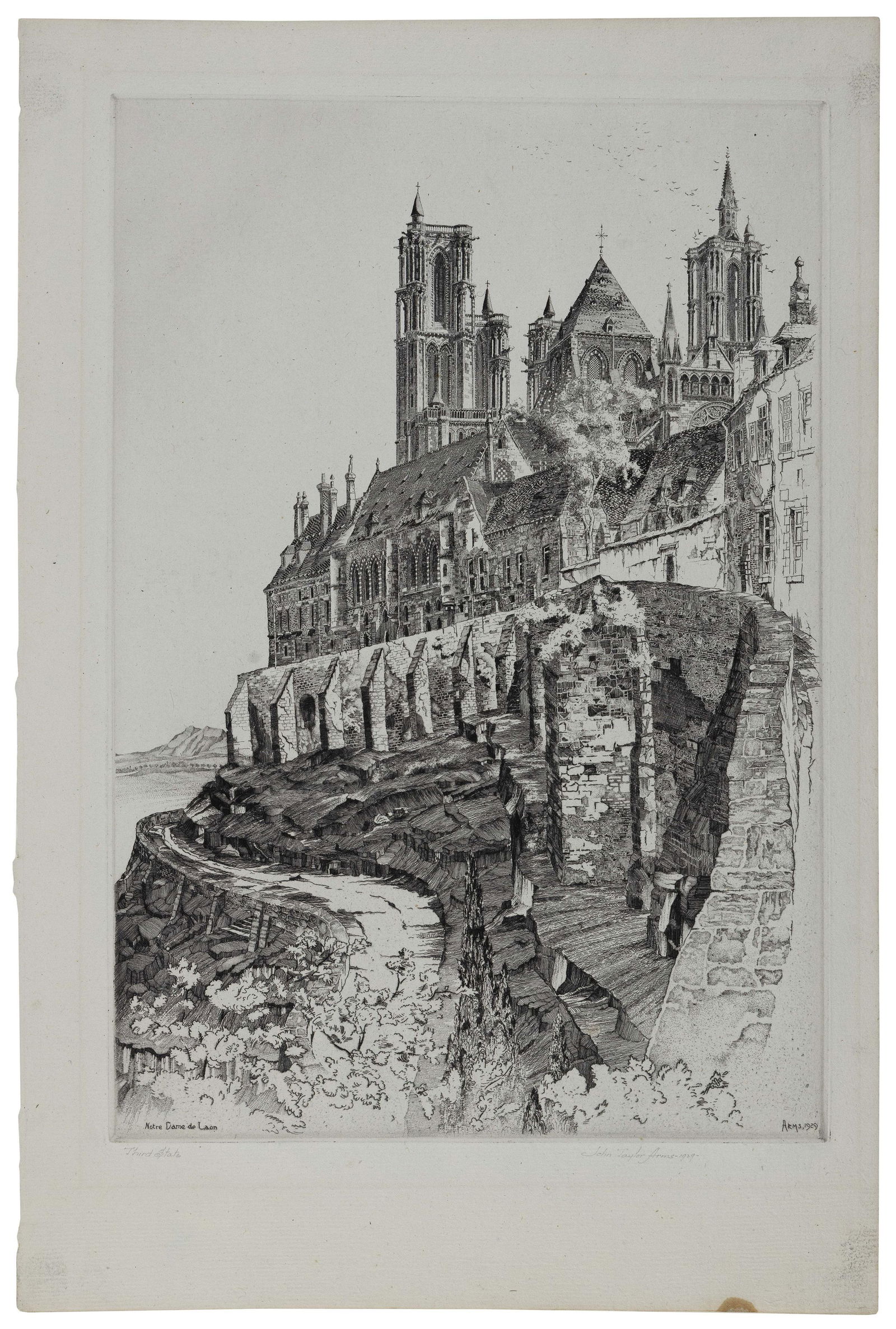 JOHN TAYLOR ARMS (Connecticut/Maryland/Massachusetts/District of Columbia/New York, 1887-1953),: JOHN TAYLOR ARMSConnecticut/Maryland/Massachusetts/District of Columbia/New York, 1887-1953Notre Dame de Laon, 1929. Third state of three. Edition of 100. Signed, dated and inscribed “Third Stat