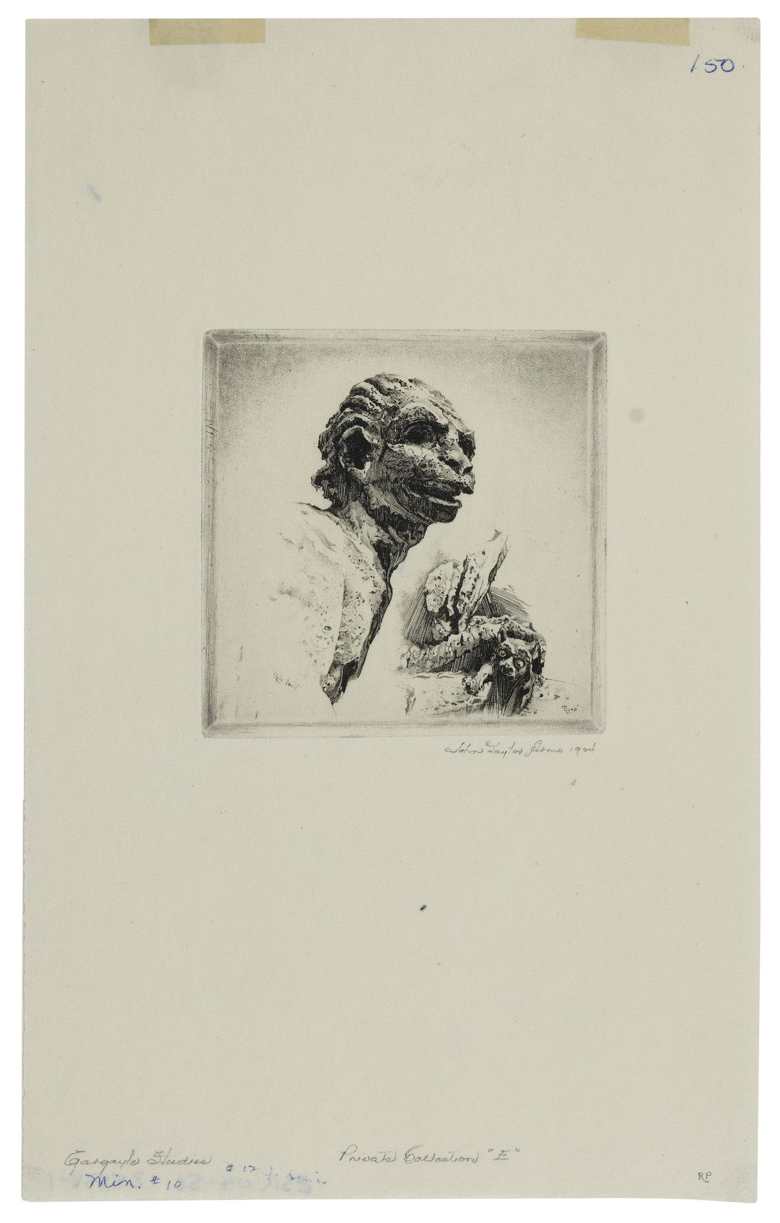 JOHN TAYLOR ARMS (Connecticut/Maryland/Massachusetts/District of Columbia/New York, 1887-1953), Ugly: JOHN TAYLOR ARMSConnecticut/Maryland/Massachusetts/District of Columbia/New York, 1887-1953Ugly Devil (Gargoyle Studies), 1924. Plate #12 from Gargoyle Series. Edition of 100. Signed and dated in penc