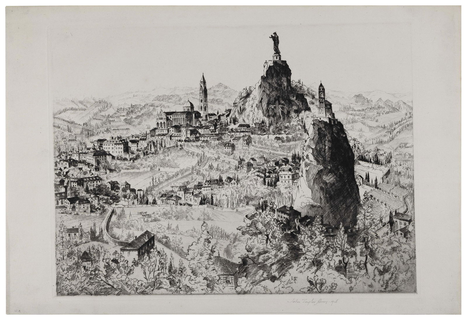 JOHN TAYLOR ARMS (Connecticut/Maryland/Massachusetts/District of Columbia/New York, 1887-1953), Le: JOHN TAYLOR ARMSConnecticut/Maryland/Massachusetts/District of Columbia/New York, 1887-1953Le Puy or the Cathedral of Notre Dame, 1928. Edition of 100. Signed and dated in pencil lower right. Fletcher