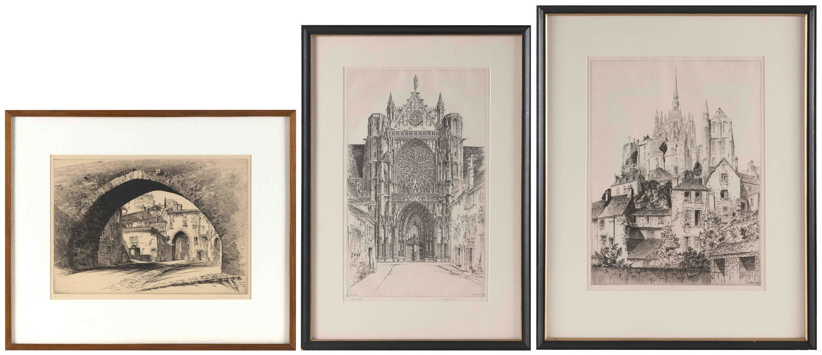 JOHN TAYLOR ARMS (Connecticut/Maryland/Massachusetts/District of Columbia/New York, 1887-1953),: JOHN TAYLOR ARMSConnecticut/Maryland/Massachusetts/District of Columbia/New York, 1887-1953Three etchings: 1) Gothic Glory, Sens Cathedral, 1929. Second state of two. Edition of 140. Signed, dated and