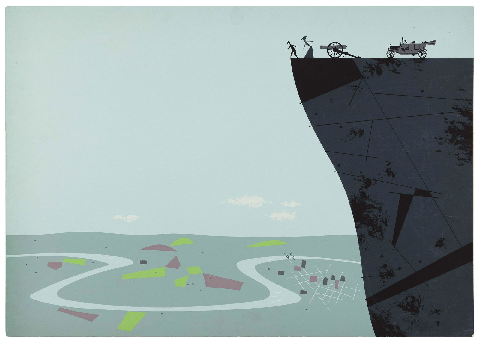 CHARLEY HARPER (Ohio/West Virginia, 1922-2007), From Horseless Carriage Adventures., Gouache on (1 of 2)