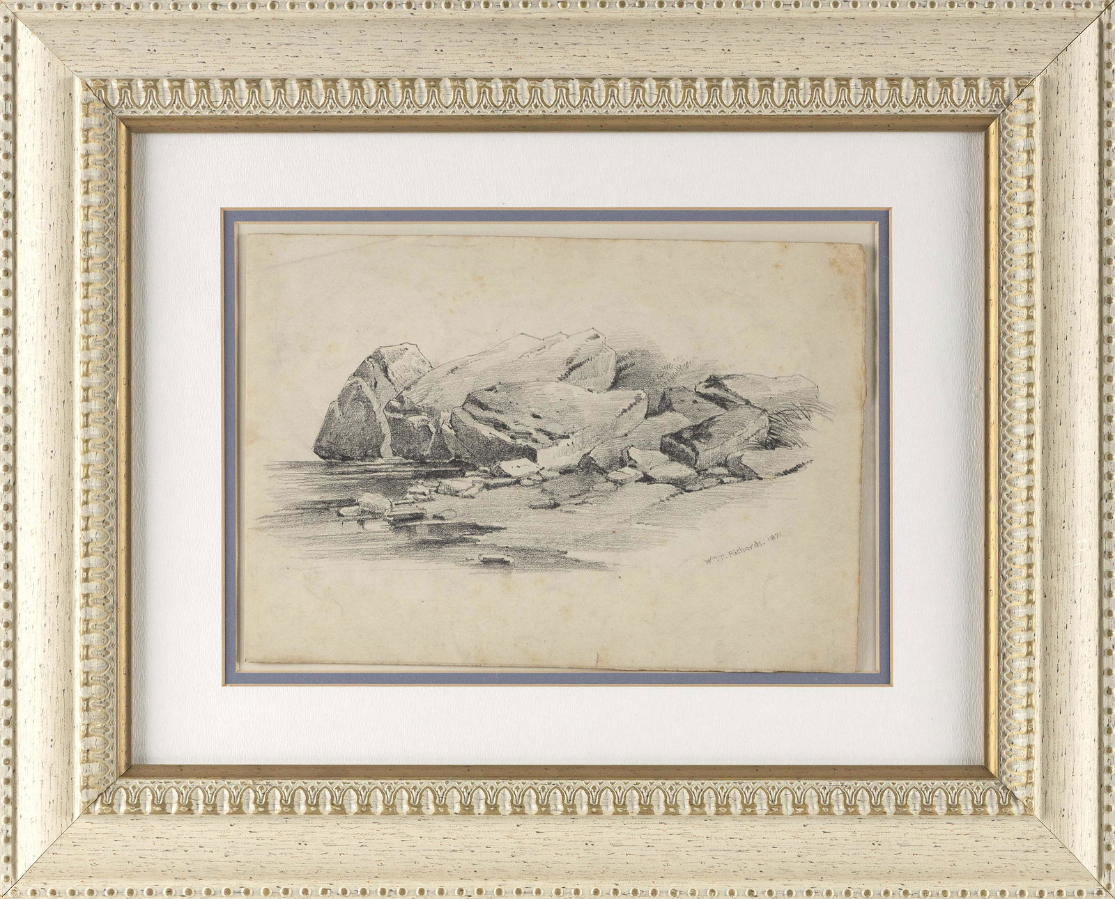 WILLIAM TROST RICHARDS (Pennsylvania/Rhode Island, 1833-1905), Study of a rocky coast., Pencil on (1 of 2)