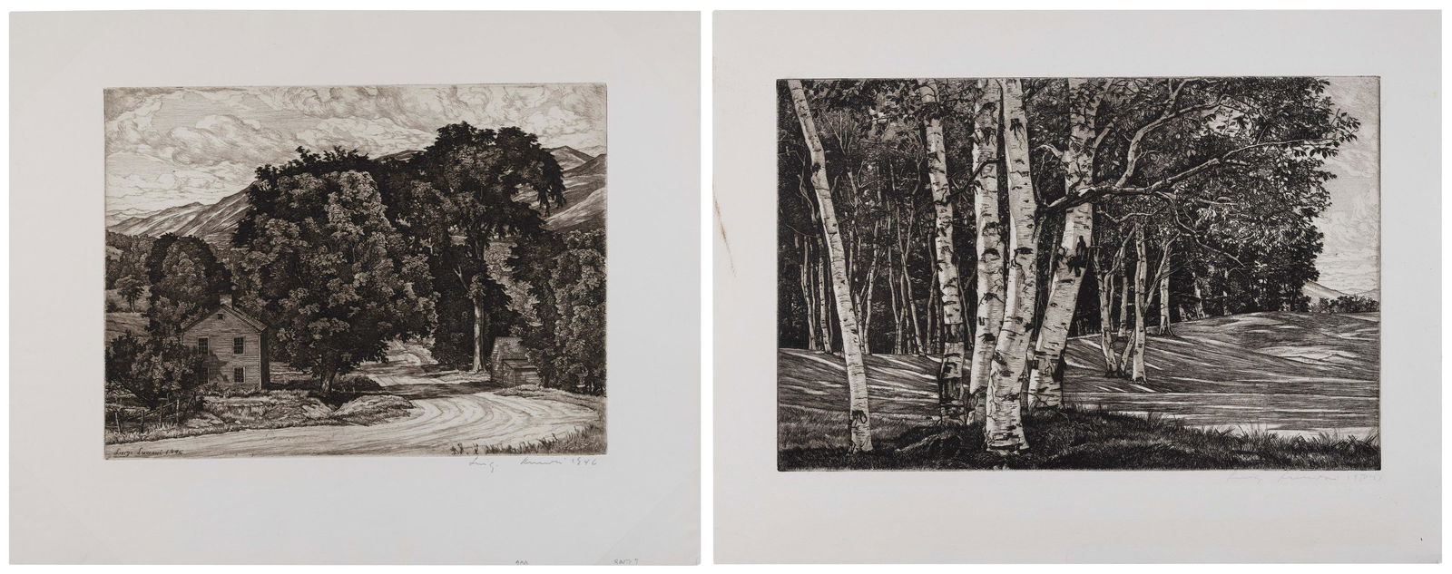 LUIGI LUCIONI (New Jersey/New York/Vermont/Italy, 1900-1988), Two landscape etchings:, 8.75” x (1 of 3)