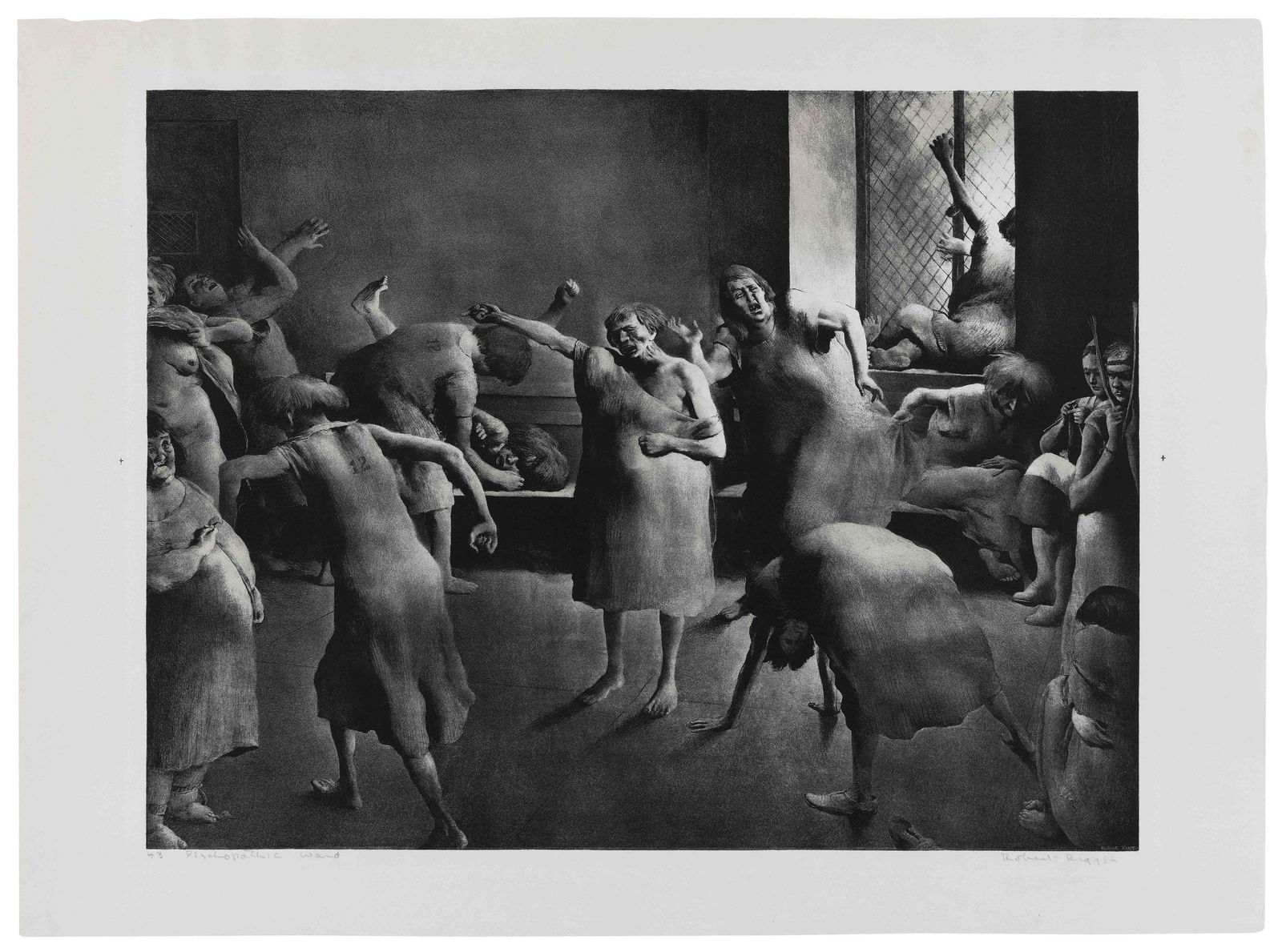 ROBERT RIGGS (Pennsylvania/Illinois, 1896-1970), Psychopathic Ward, 1943., Lithograph, 14.25” (1 of 1)