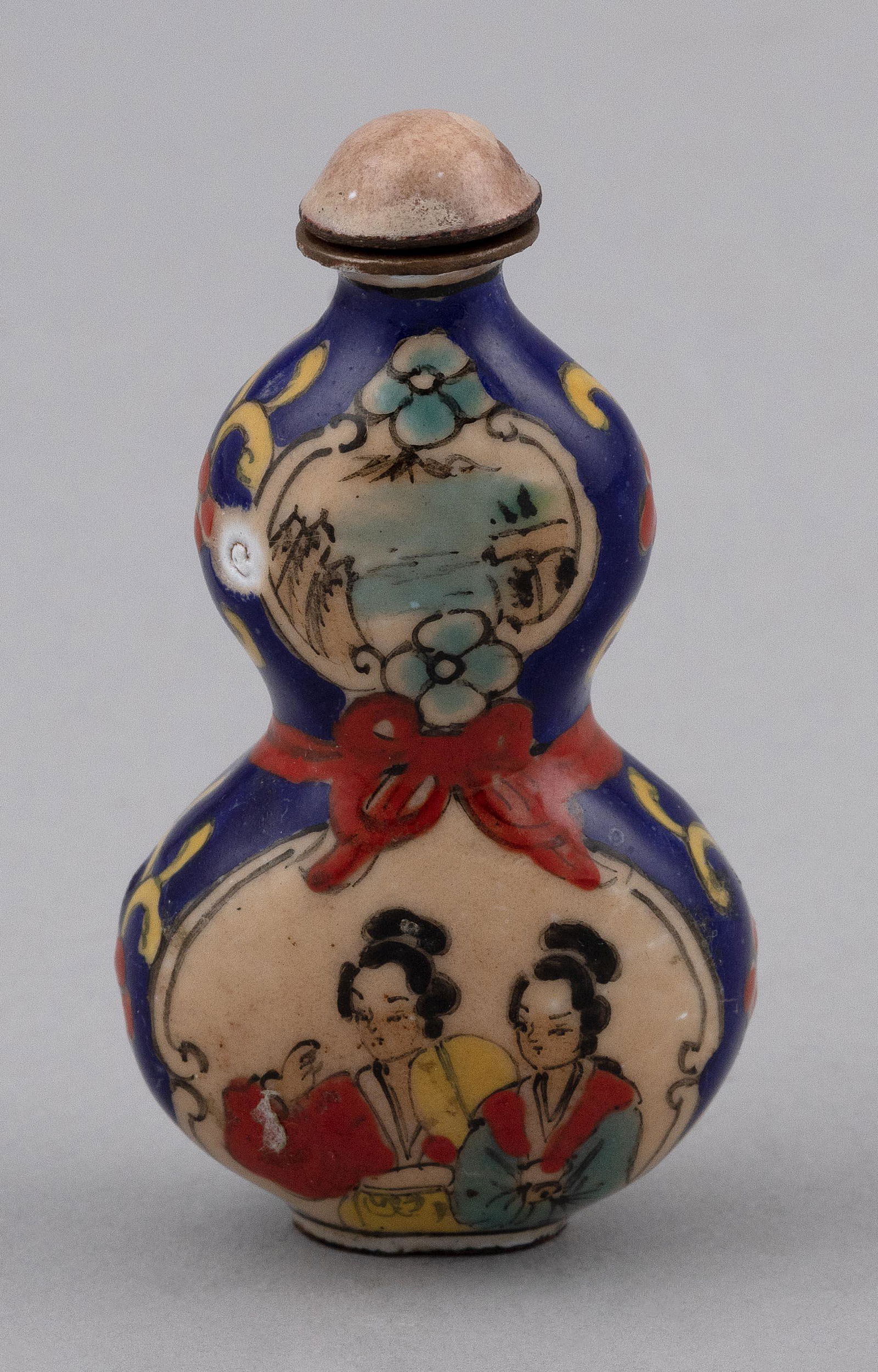 CHINESE POLYCHROME ENAMEL SNUFF BOTTLE 20th Century Height 3”. (1 of 3)