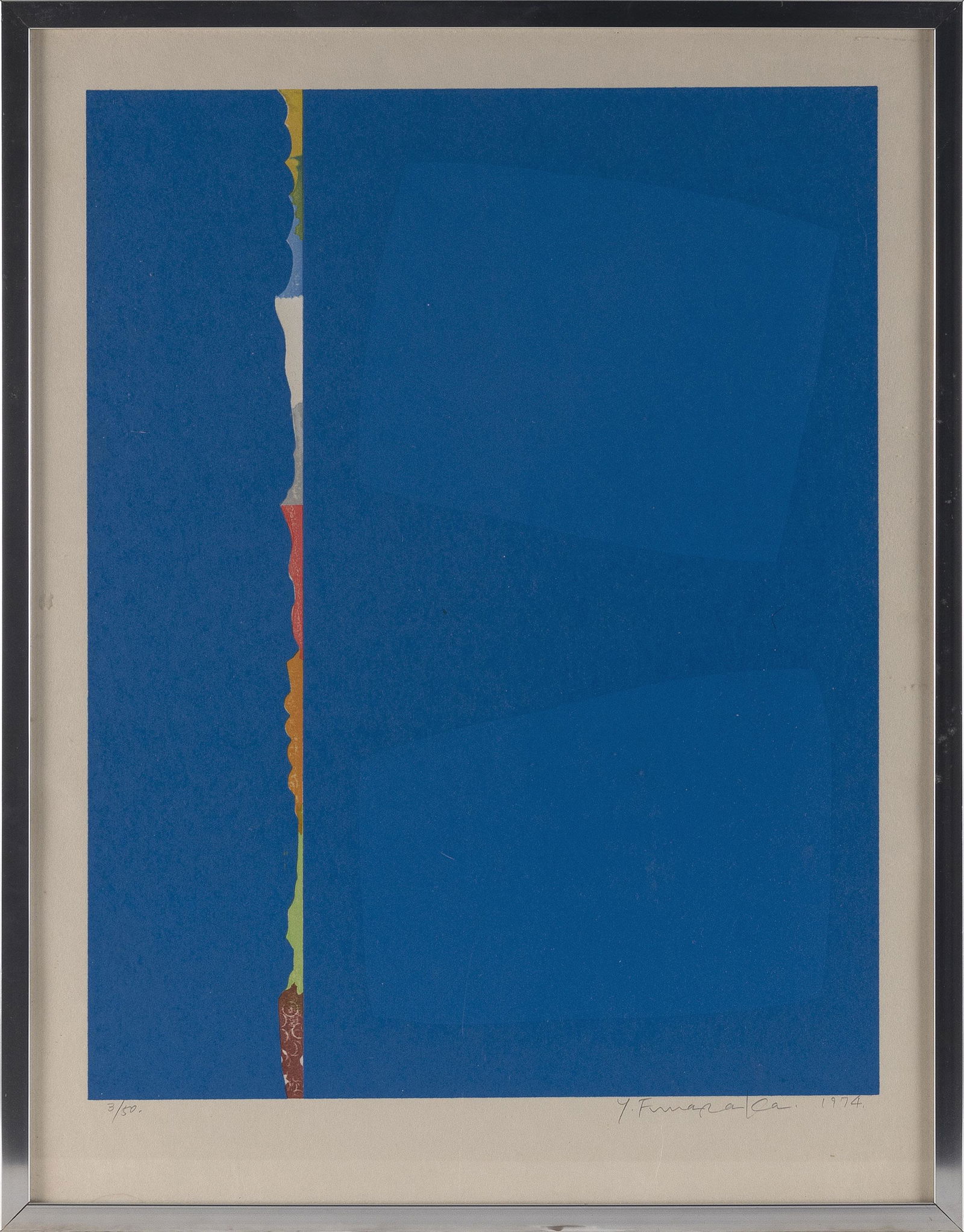 YOSHISUKE FUNASAKA (Japan, b. 1939), Untitled linear abstract on blue., Silkscreen on paper, 25" x (1 of 2)
