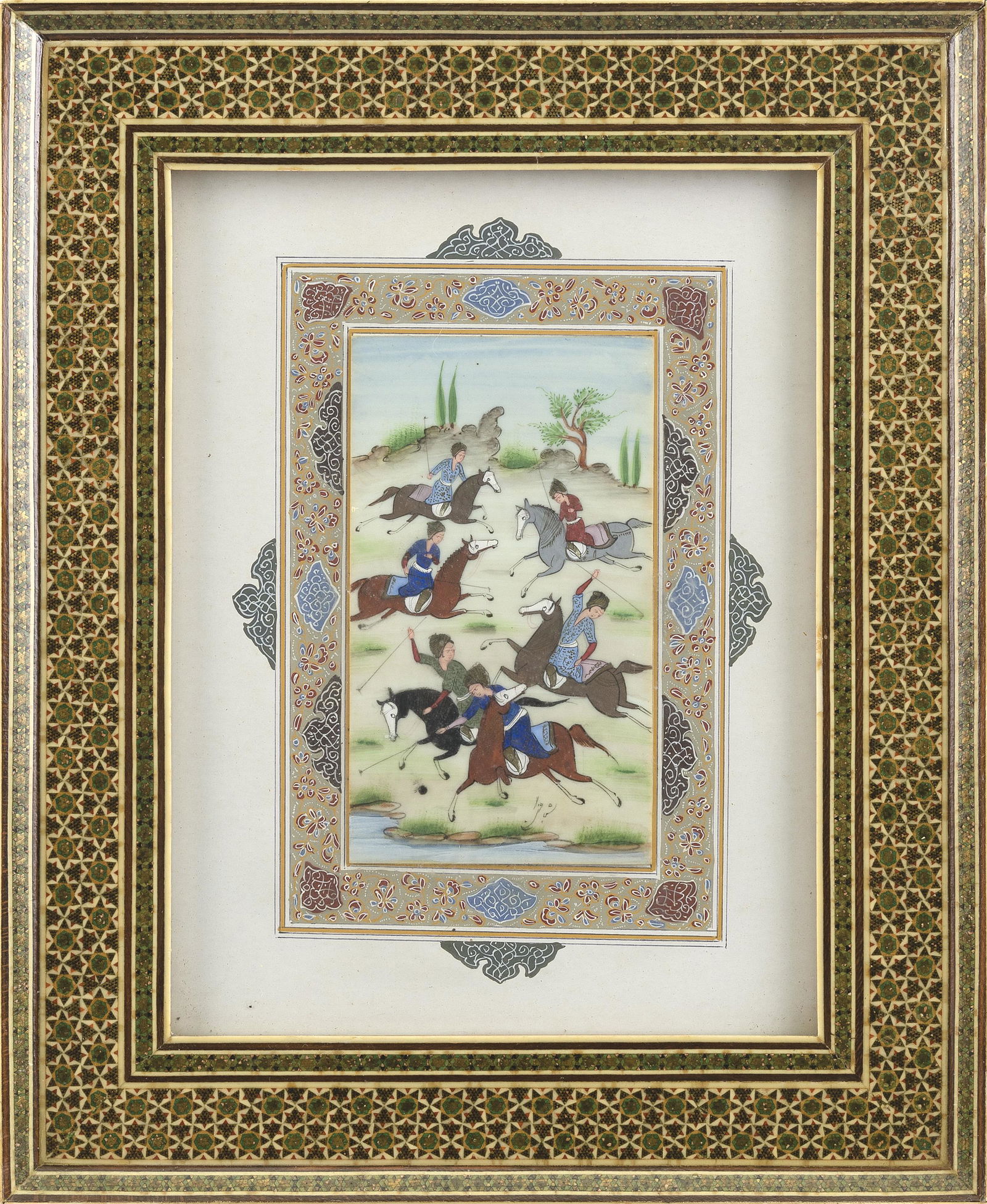 PERSIAN PAINTING Late 19th Century 5.5" x 3.25". Framed 12.5" x 10". (1 of 2)