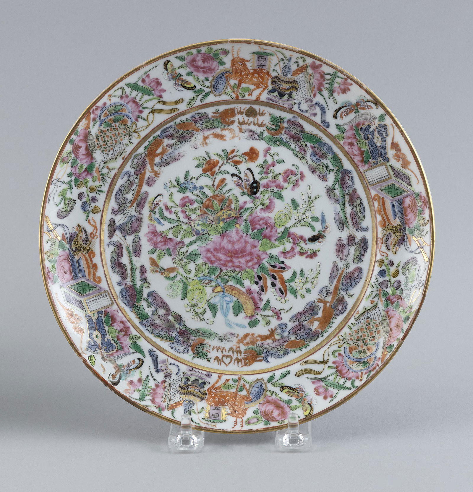 CHINESE EXPORT ROSE CANTON PORCELAIN PLATE 19th Century Diameter 8.5”. (1 of 2)