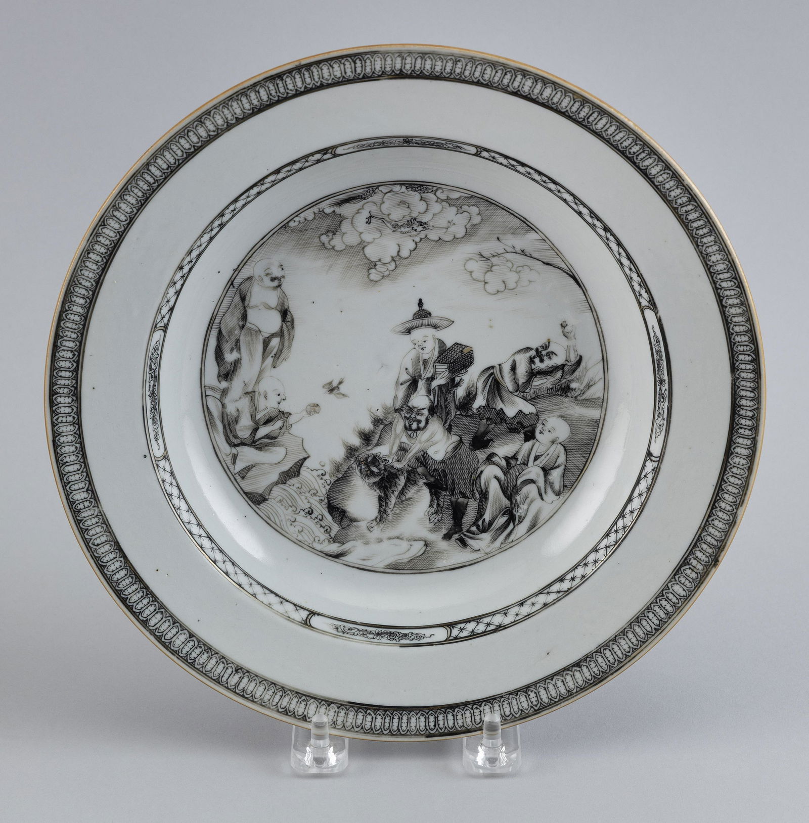 CHINESE EXPORT GRISAILLE PORCELAIN SHALLOW BOWL 19th Century Height 1.5”. Diameter 9”. (1 of 2)