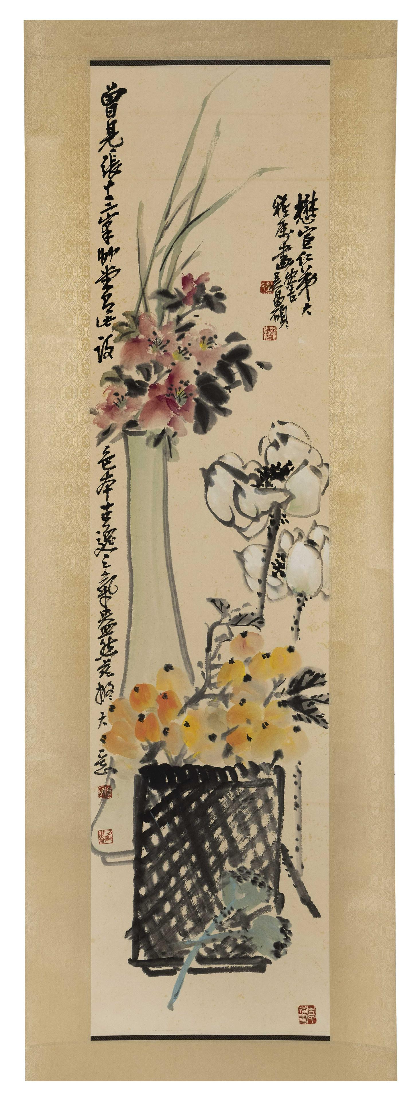 CHINESE SCROLL PAINTING Early 20th Century On paper, 52” x 13”. (1 of 8)