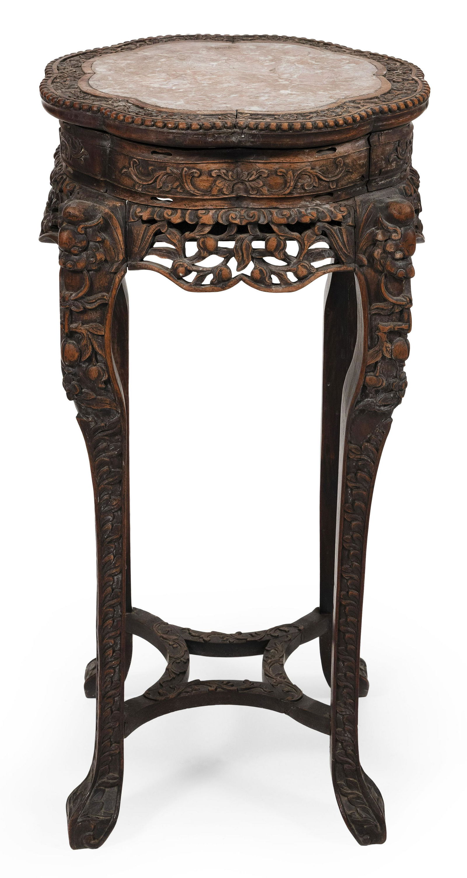 CHINESE TABORET WITH ROUGE MARBLE TOP 19th Century Height 36.5”. Top diameter 17.5”. (1 of 1)