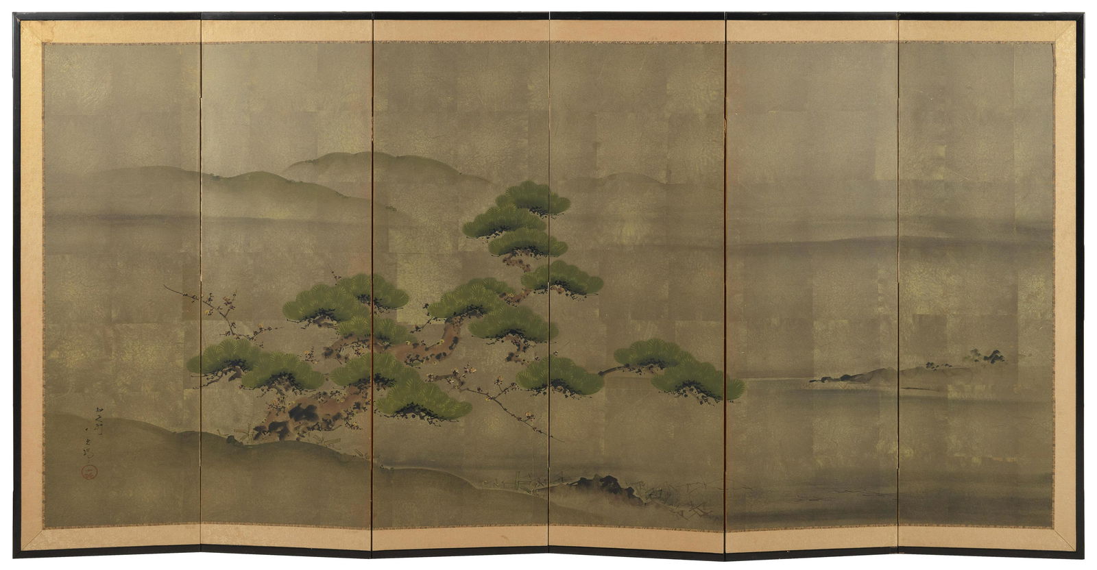 JAPANESE SIX-PANEL SCREEN Early 20th Century Height 39”. Length 78". (1 of 1)