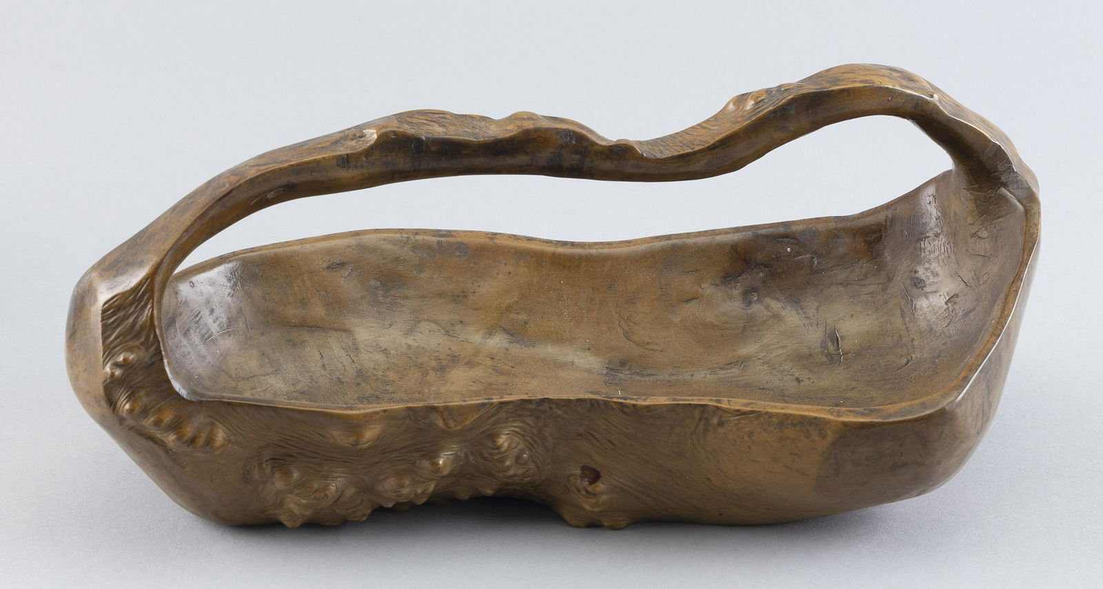 JAPANESE ROOTWOOD VASE Meiji Period Height 4”. Length 11”. (1 of 2)