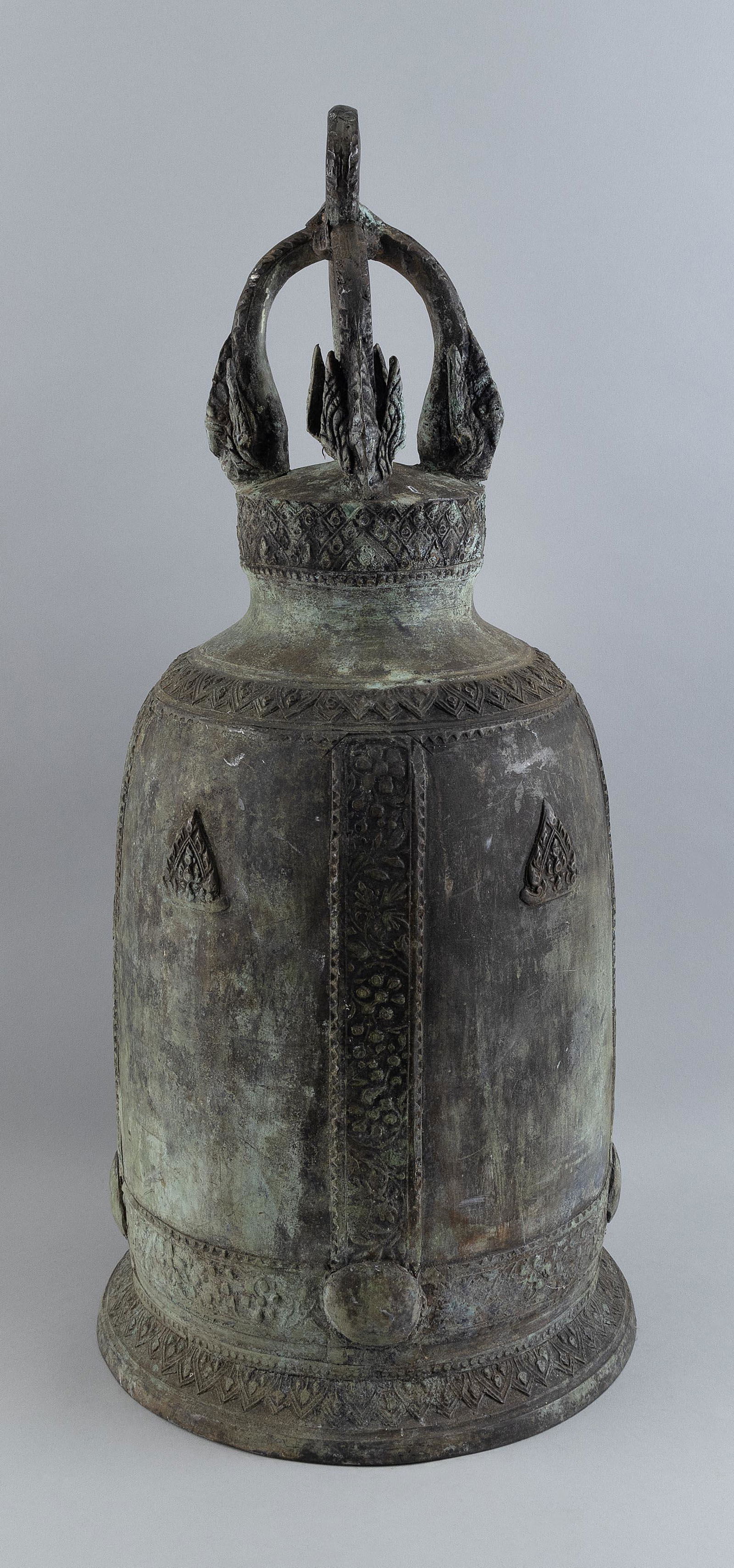 LARGE CHINESE BRONZE CEREMONIAL HANGING BELL Early 20th Century Height 26.5”. (1 of 6)