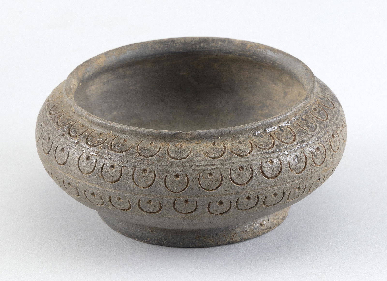 KOREAN STONEWARE BOWL Possibly Silla Dynasty Height 2.5”. Diameter 5”. (1 of 2)