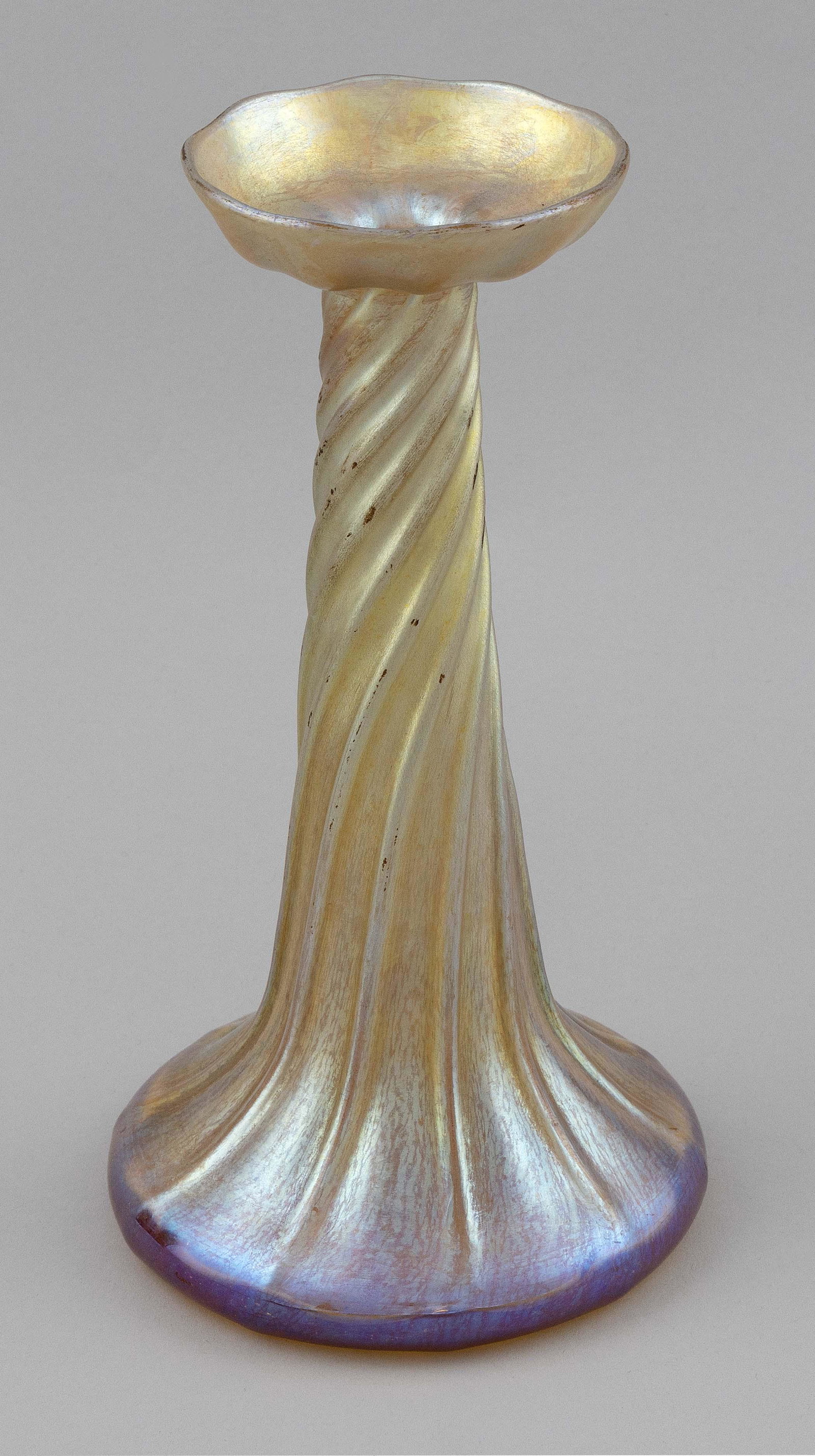 LOUIS COMFORT TIFFANY FAVRILE GLASS CANDLESTICK Early 20th Century Height 9.5”. (1 of 3)