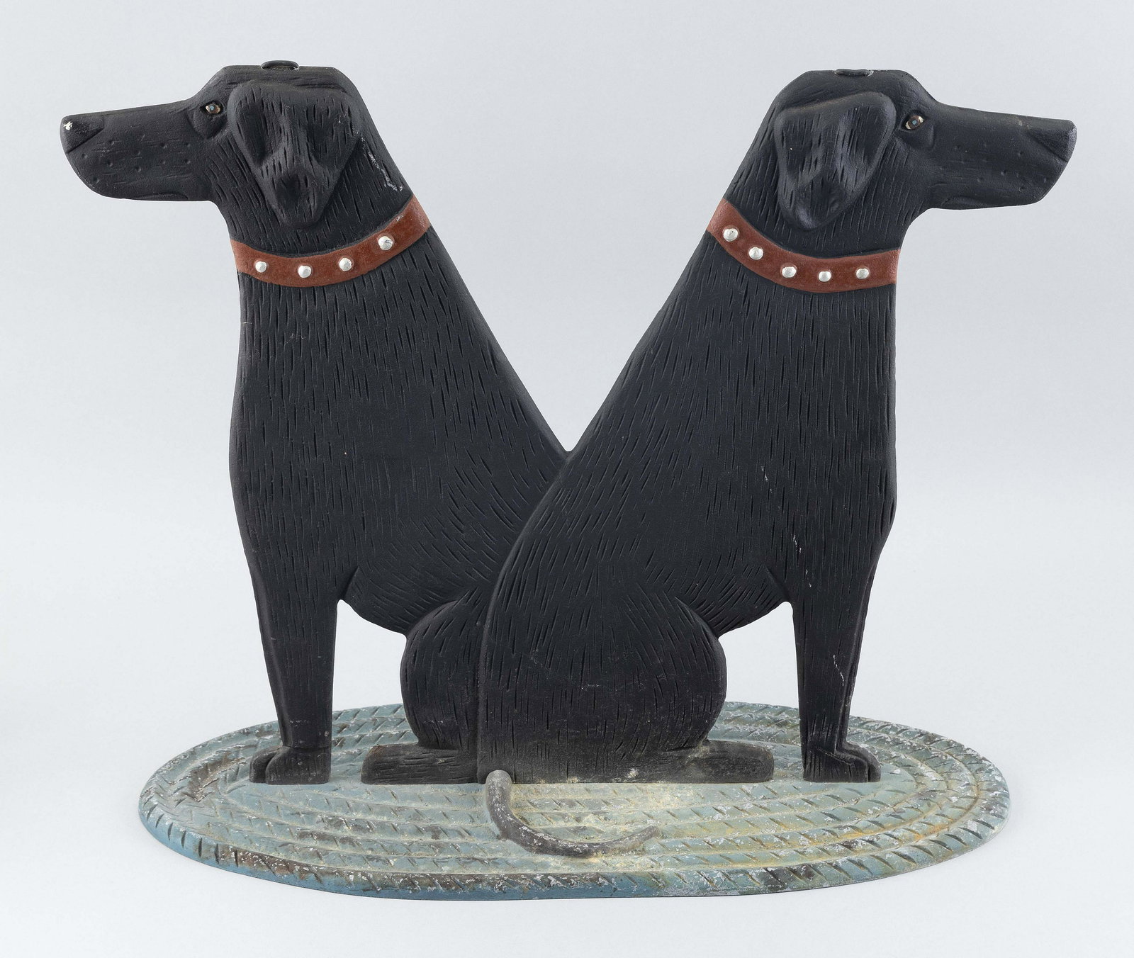 STEPHEN HUNECK (Vermont/New Hampshire/Ohio, 1948-2010), Two black labs on a braided rug., Painted (1 of 2)
