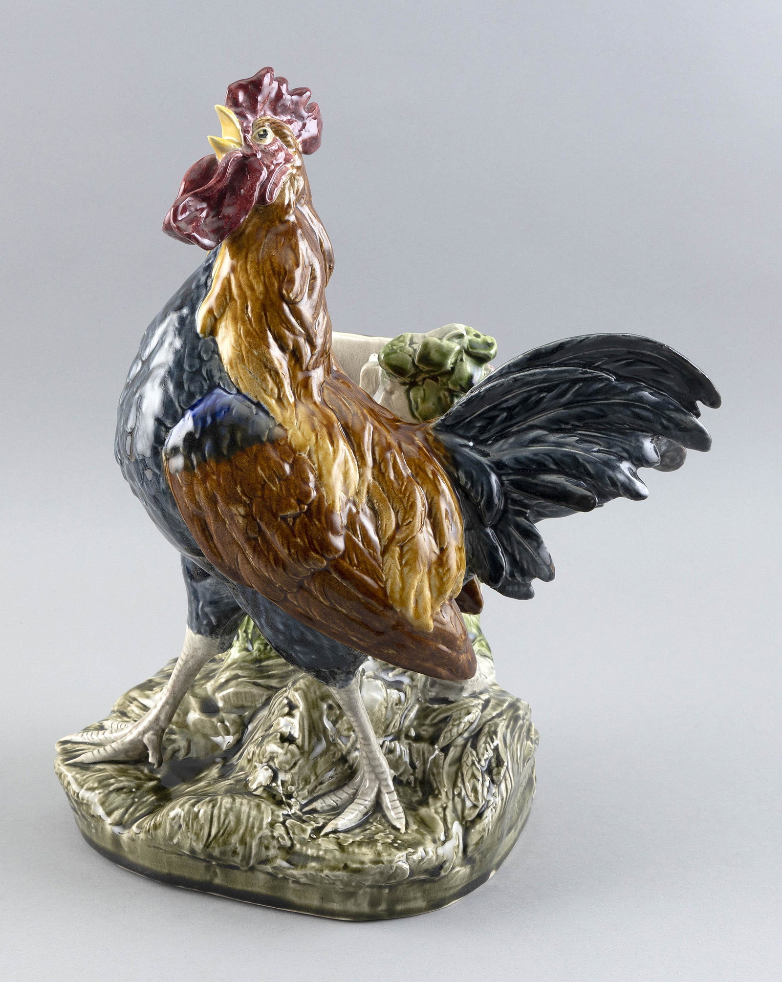 H.B. CHOISY MAJOLICA ROOSTER BY LOUIS CARRIER BELLEUSE Late 19th Century Height 14.5”. (1 of 3)