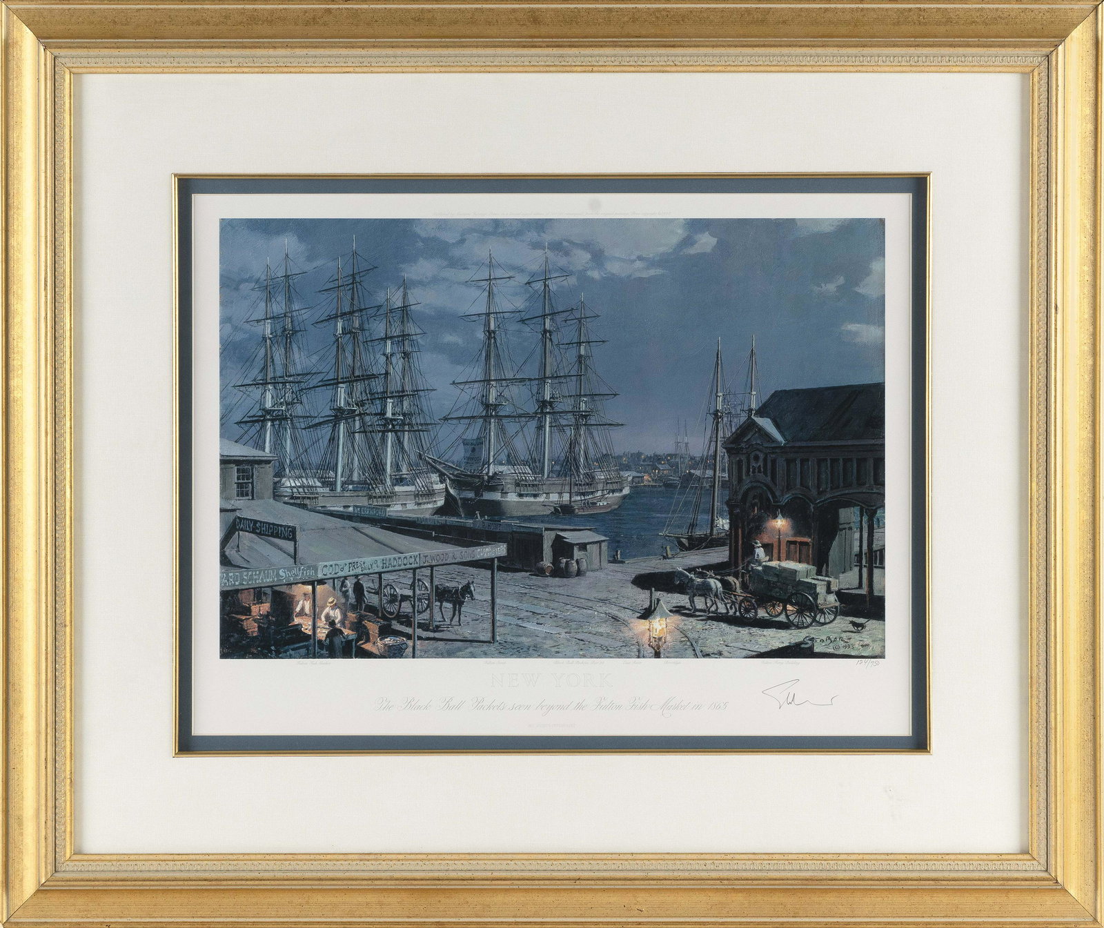 JOHN STOBART (Massachusetts/Florida, 20th Century), “New York”., Lithograph, 15” x: JOHN STOBARTMassachusetts/Florida, 20th Century“New York”. Signed in pencil lower right “John Stobart”. Numbered 124/750.Lithograph, 15” x 19” sight. Framed 25̶
