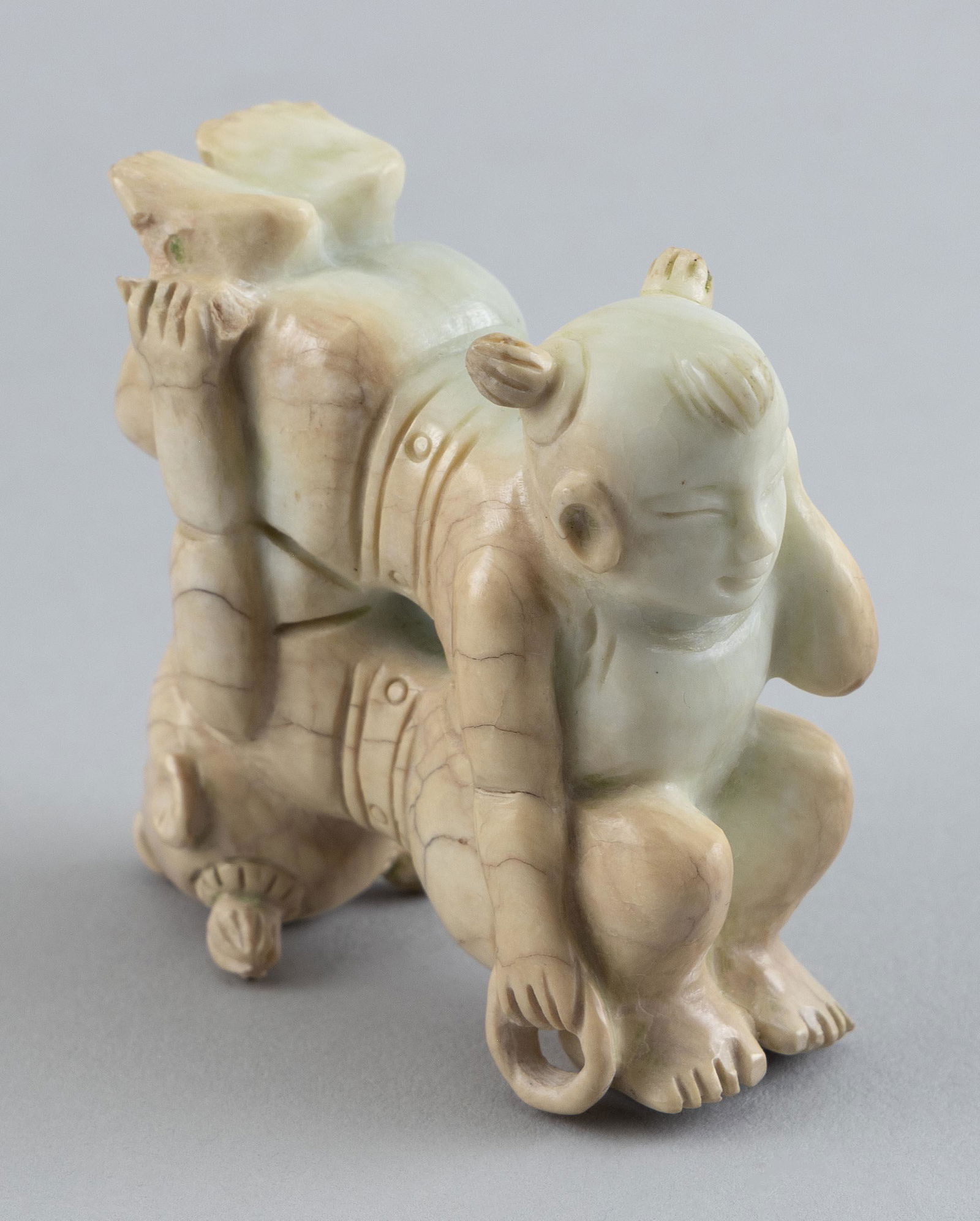 CHINESE CARVED STONE FIGURE GROUP Height 2.5”. Length 2.5”. (1 of 7)
