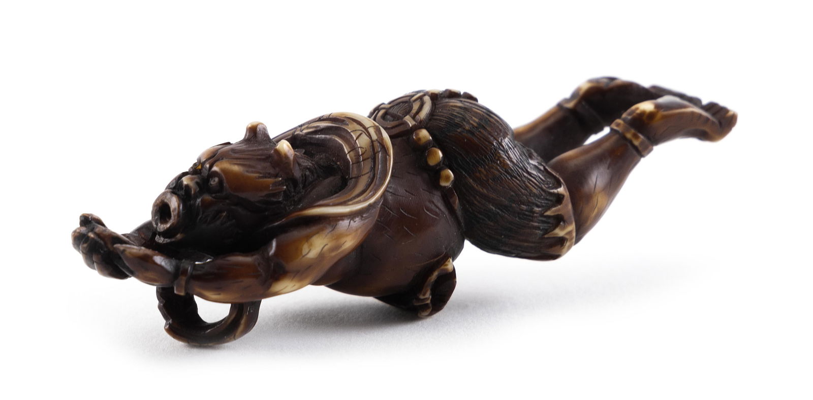 JAPANESE CARVED AND STAINED IVORY NETSUKE 19th Century Length 3". (1 of 4)