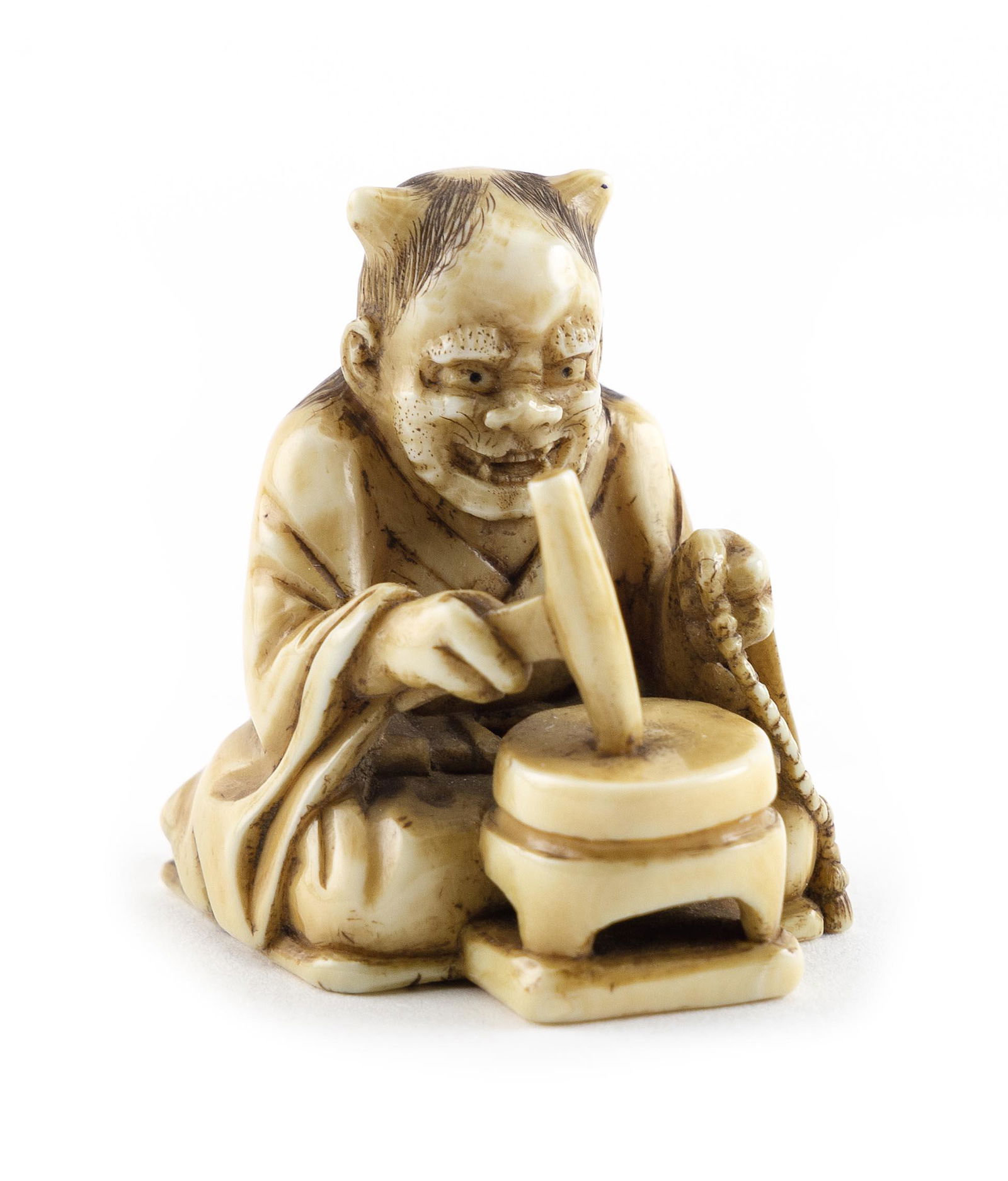 JAPANESE CARVED IVORY NETSUKE 19th Century Height 1.5”. (1 of 4)